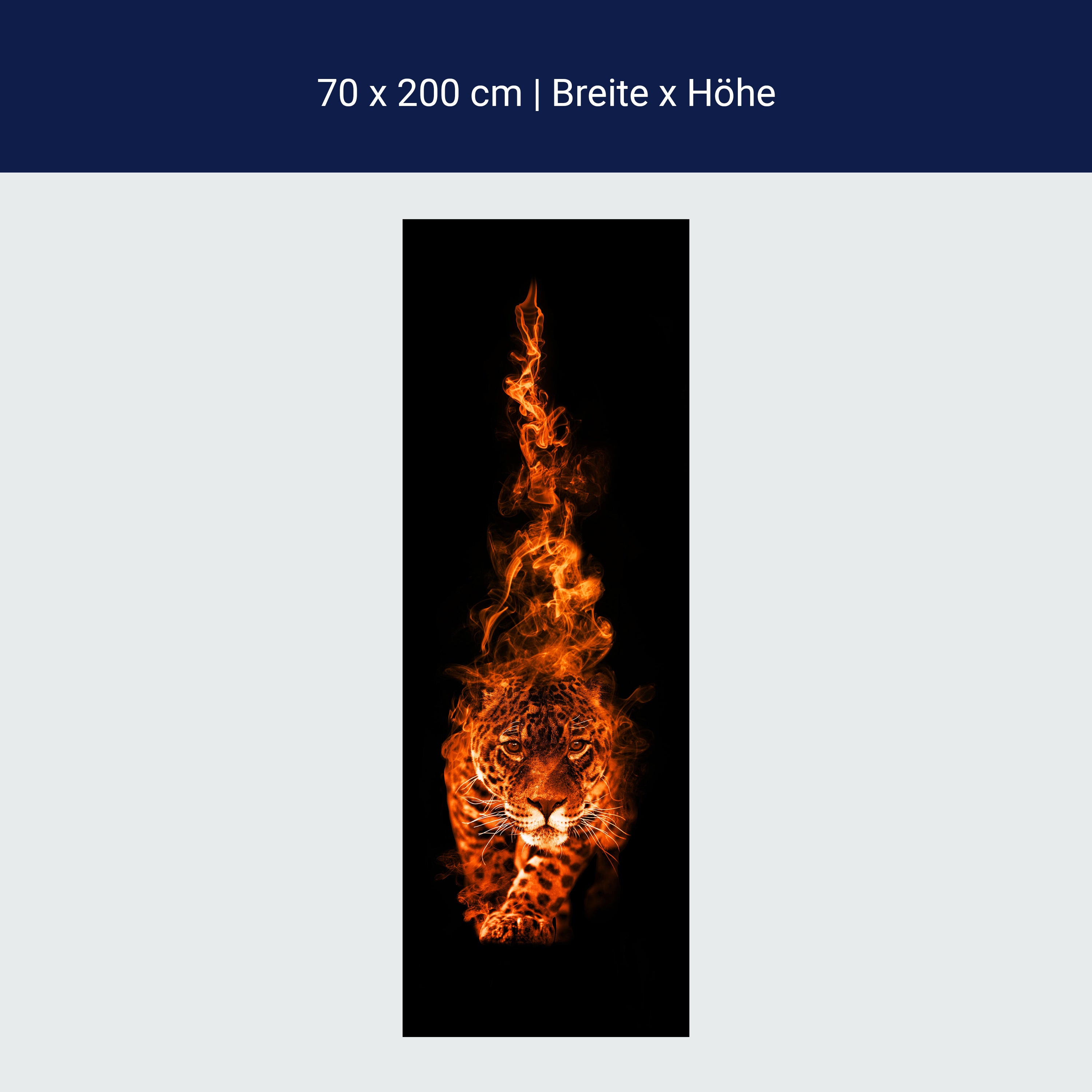 Türtapete Leopard in Flammen, Tier, Fantasy, Feuer M1342 Türtapete Leopard in Flammen, Tier, Fantasy, Feuer M1342