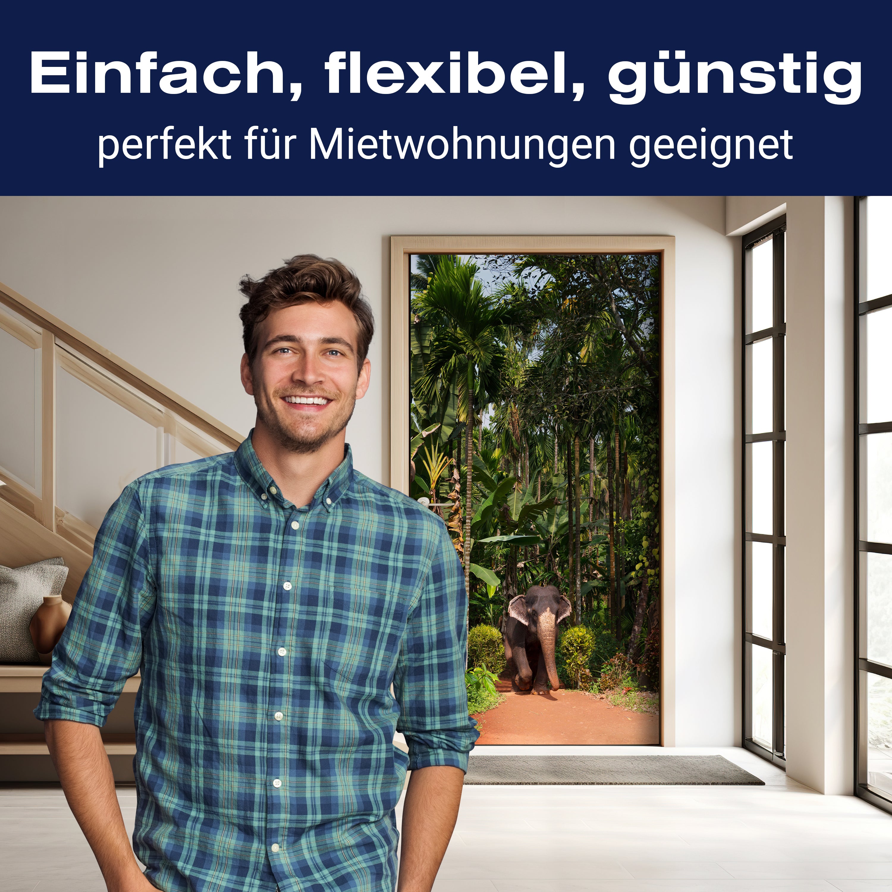 Türtapete Elefant unter Palmen, Tier, Palme, Wald M1343 - Bild 3 Türtapete Elefant unter Palmen, Tier, Palme, Wald M1343 - Bild 3