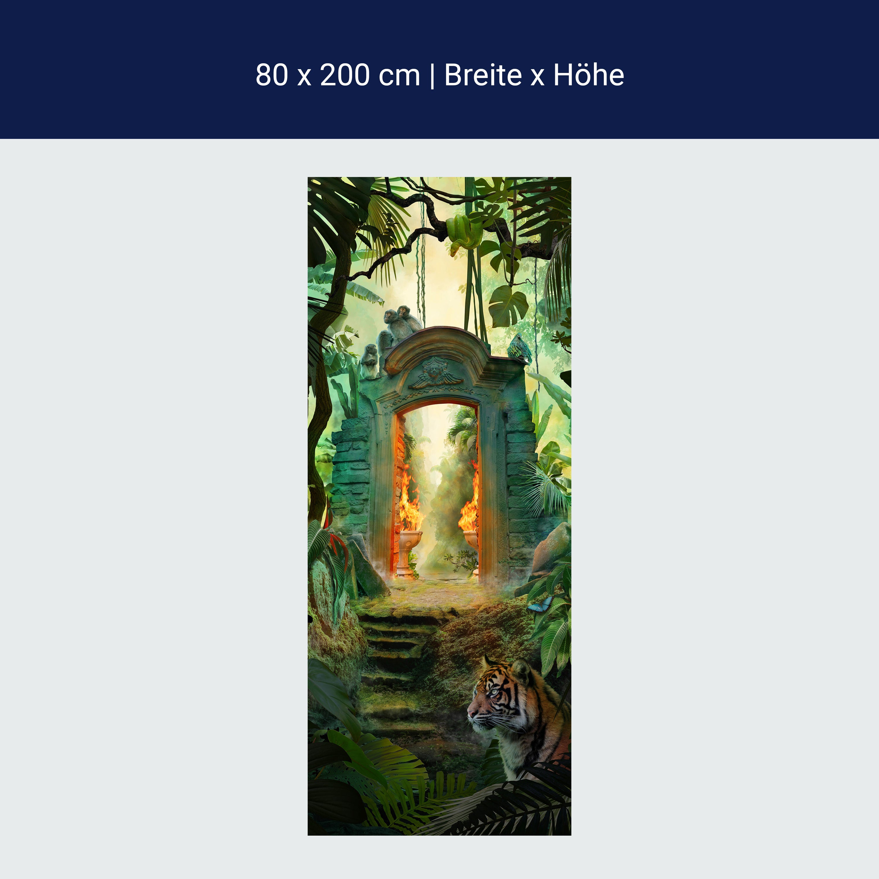 Türtapete Steintor im Dschungel, Feuer, Tiger M1355 Türtapete Steintor im Dschungel, Feuer, Tiger M1355