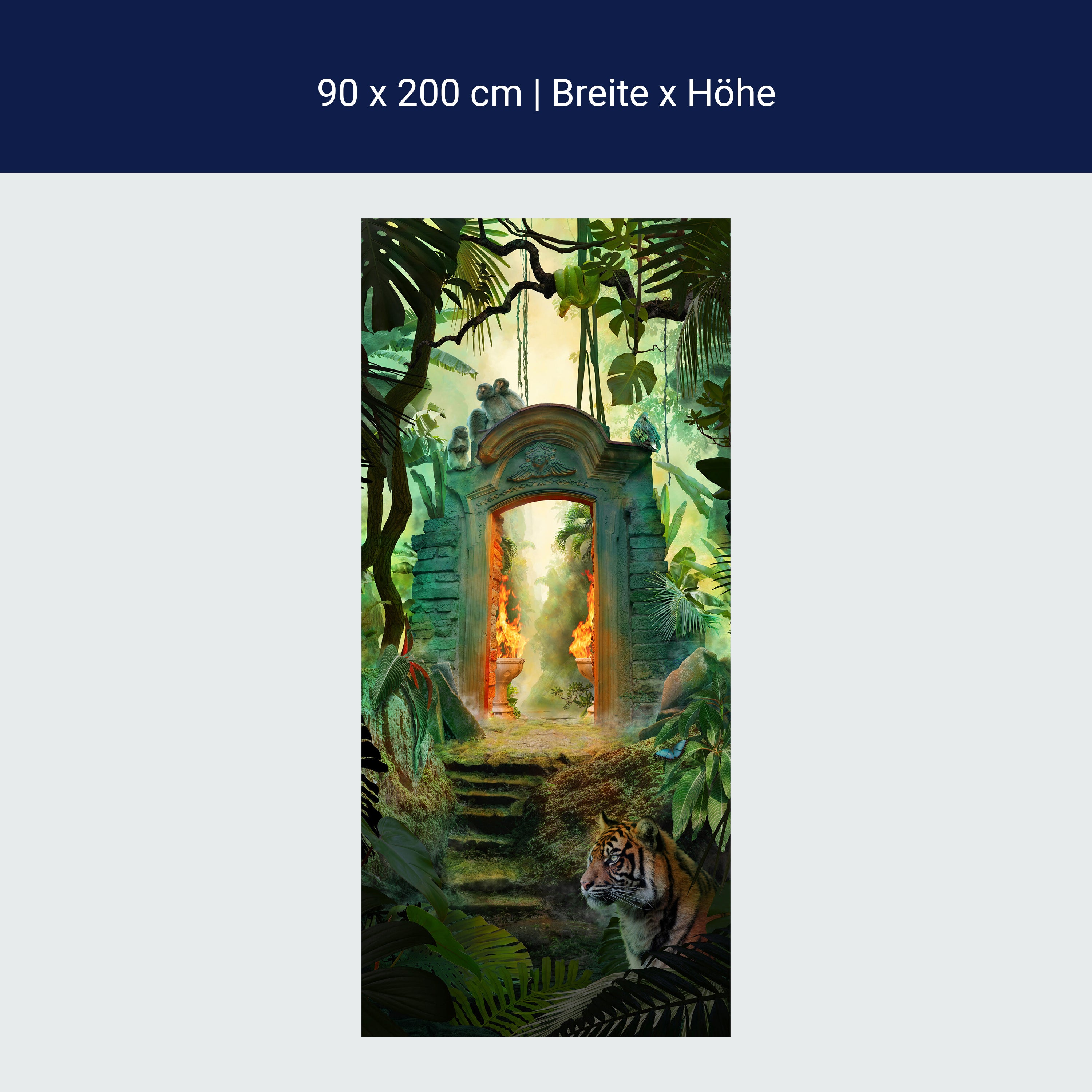 Türtapete Steintor im Dschungel, Feuer, Tiger M1355 Türtapete Steintor im Dschungel, Feuer, Tiger M1355