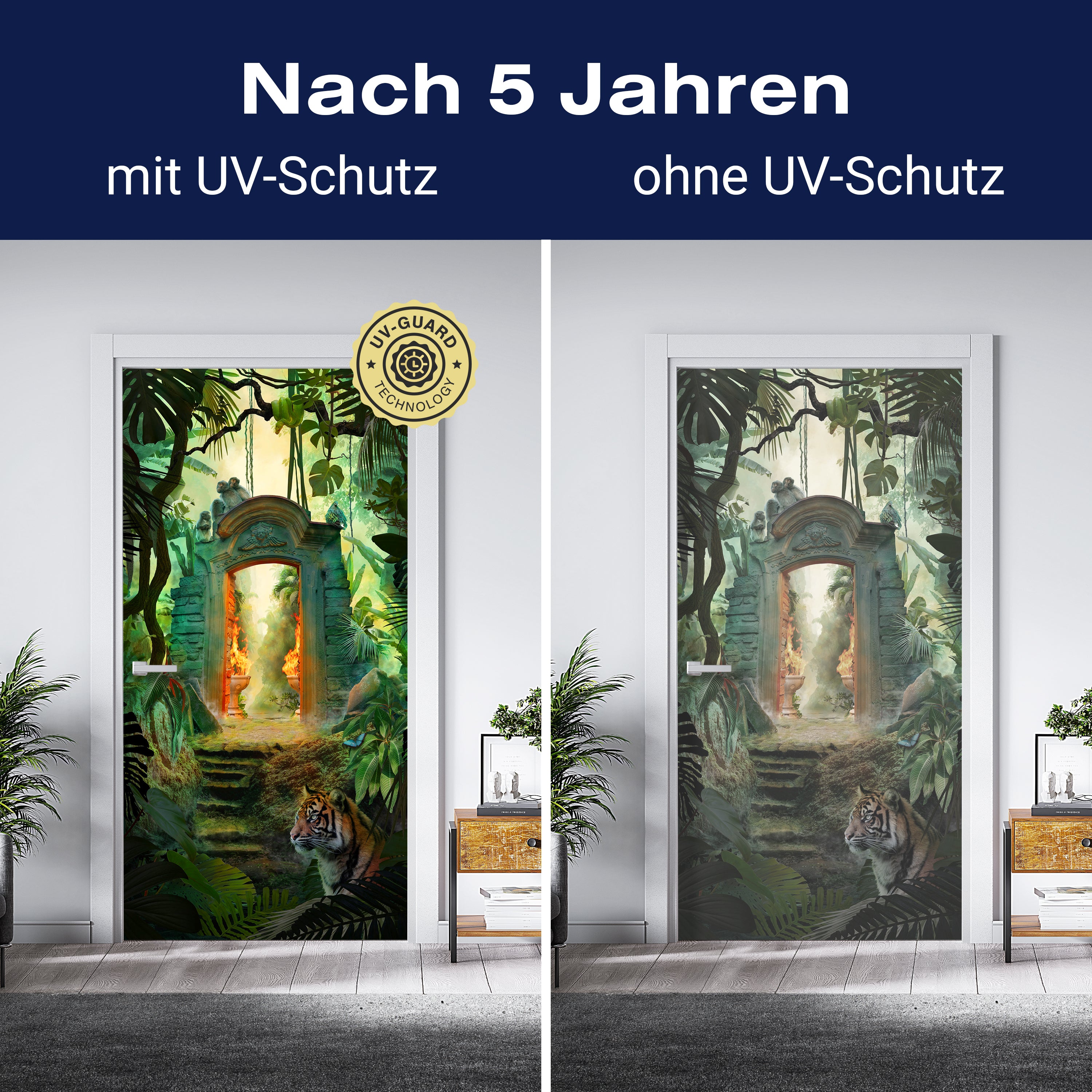 Türtapete Steintor im Dschungel, Feuer, Tiger M1355 - Bild 4 Türtapete Steintor im Dschungel, Feuer, Tiger M1355 - Bild 4