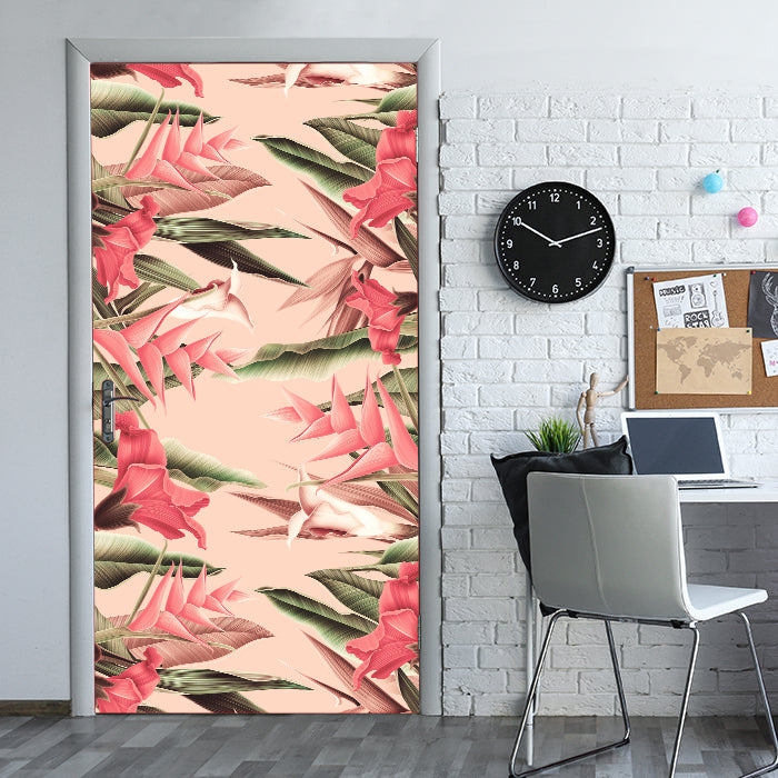 Türtapete Pflanzen Muster, Blumen, Blätter, Rosa M1358 - Bild 1 Türtapete Pflanzen Muster, Blumen, Blätter, Rosa M1358 - Bild 1