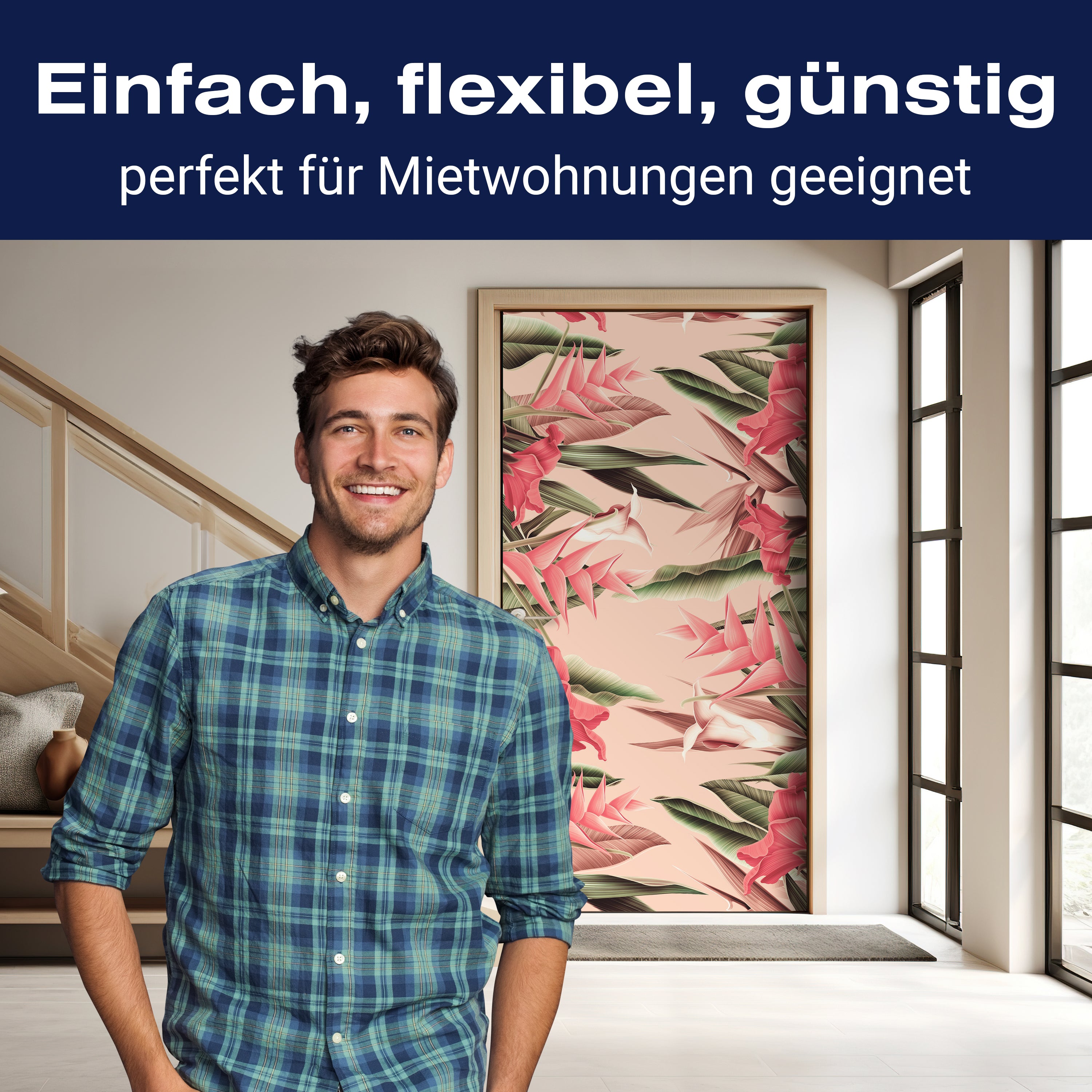 Türtapete Pflanzen Muster, Blumen, Blätter, Rosa M1358 - Bild 3 Türtapete Pflanzen Muster, Blumen, Blätter, Rosa M1358 - Bild 3