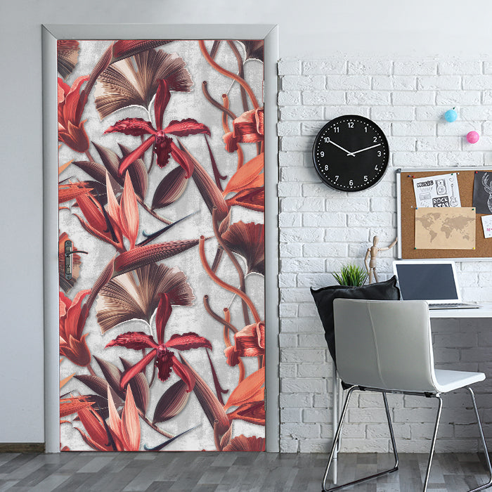 Türtapete Rote Blüten & Blätter, Pflanzen, Beton M1360 - Bild 1 Türtapete Rote Blüten & Blätter, Pflanzen, Beton M1360 - Bild 1