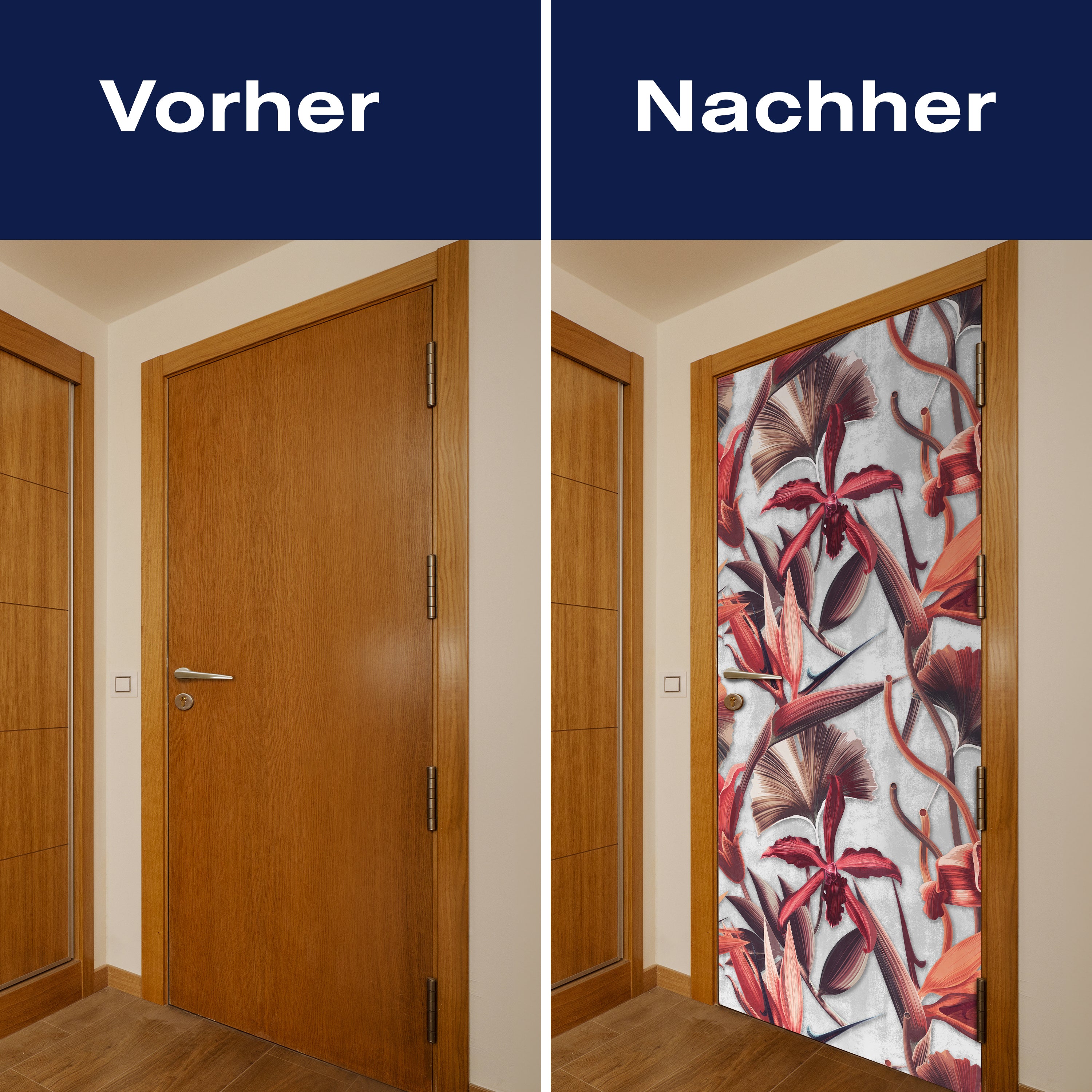 Türtapete Rote Blüten & Blätter, Pflanzen, Beton M1360 - Bild 10 Türtapete Rote Blüten & Blätter, Pflanzen, Beton M1360 - Bild 10