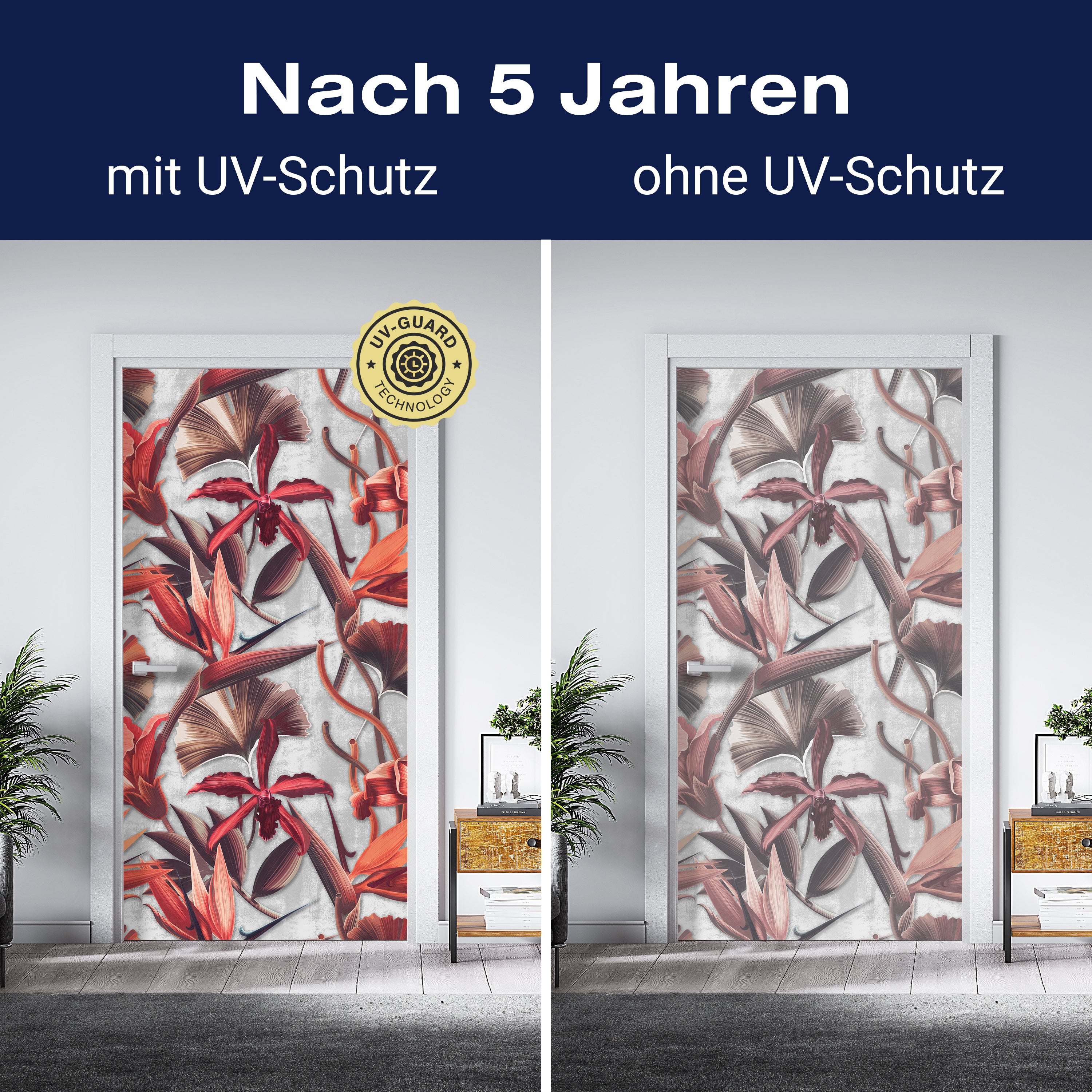 Türtapete Rote Blüten & Blätter, Pflanzen, Beton M1360 - Bild 4 Türtapete Rote Blüten & Blätter, Pflanzen, Beton M1360 - Bild 4