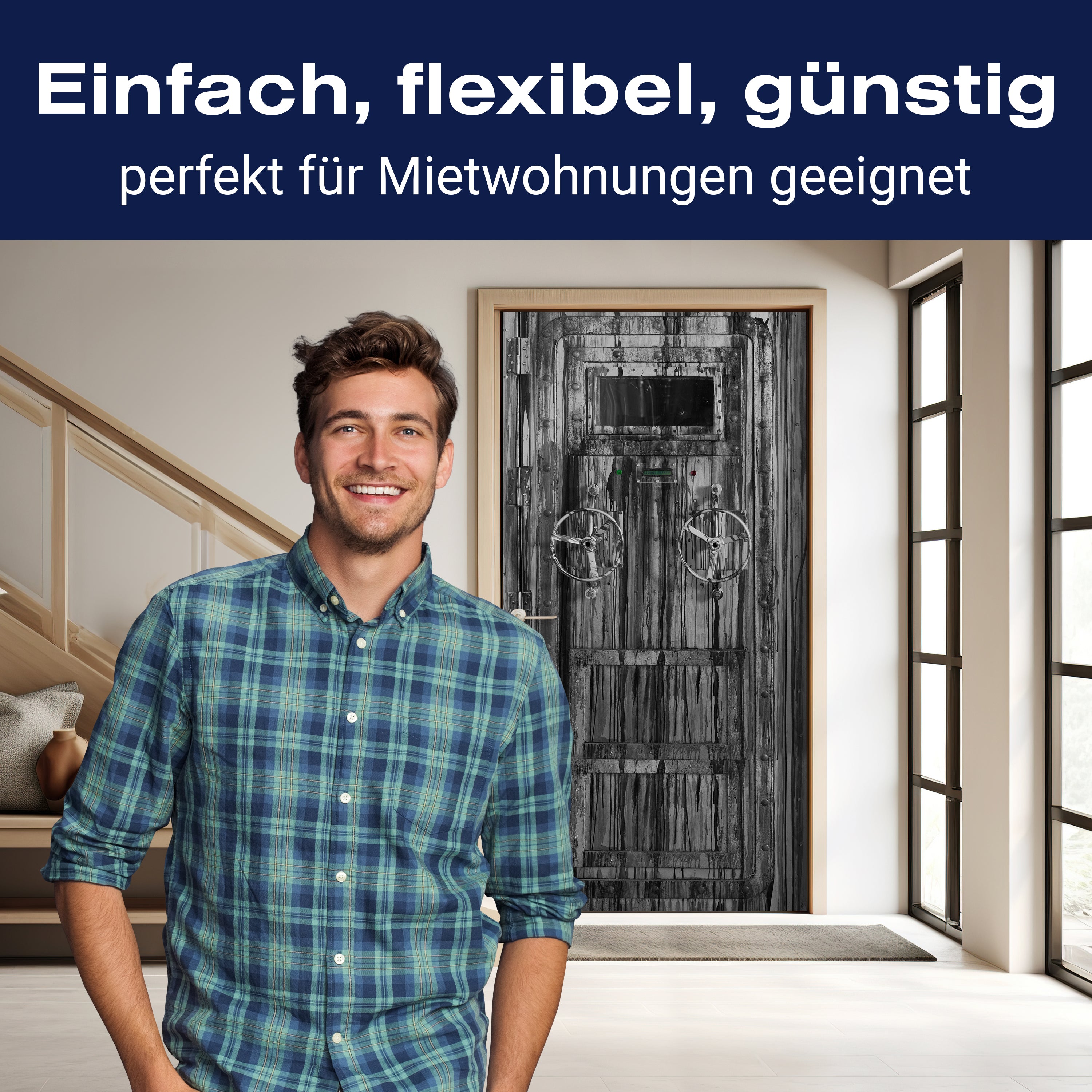 Türtapete alte Stahltür, Grunge, Räder, Fenster M1366 - Bild 3 Türtapete alte Stahltür, Grunge, Räder, Fenster M1366 - Bild 3