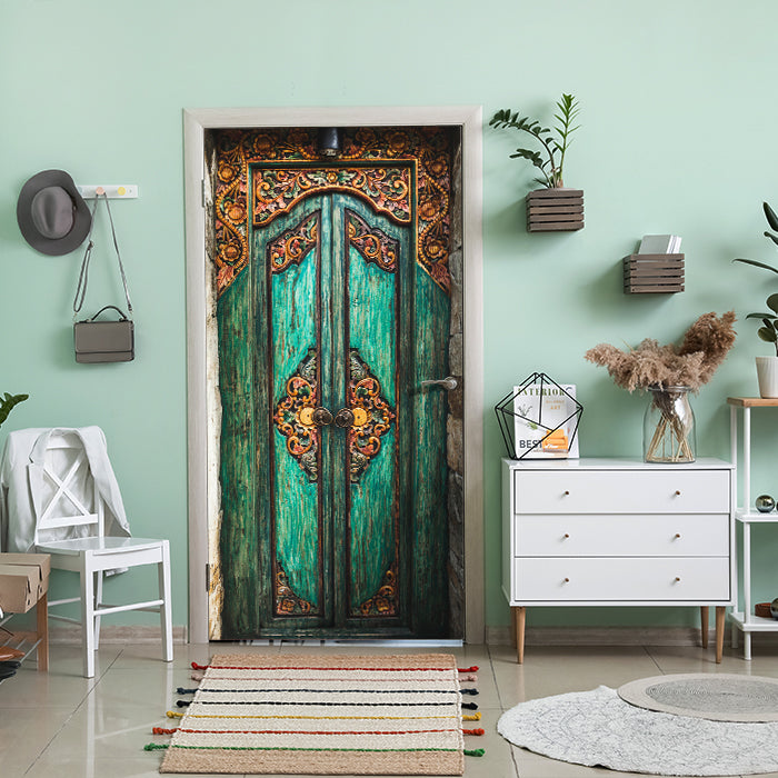 Türtapete dekorierte Holztür, Grün, Tür, Deko M1378 - Bild 1 Türtapete dekorierte Holztür, Grün, Tür, Deko M1378 - Bild 1