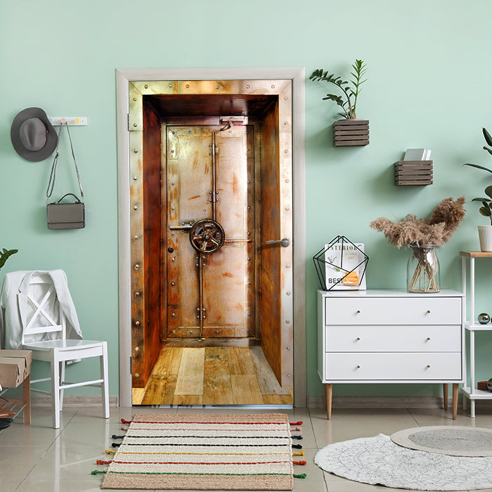 Türtapete rostige Metall Tür mit Dreh Rad, Tresor M1383 - Bild 1 Türtapete rostige Metall Tür mit Dreh Rad, Tresor M1383 - Bild 1