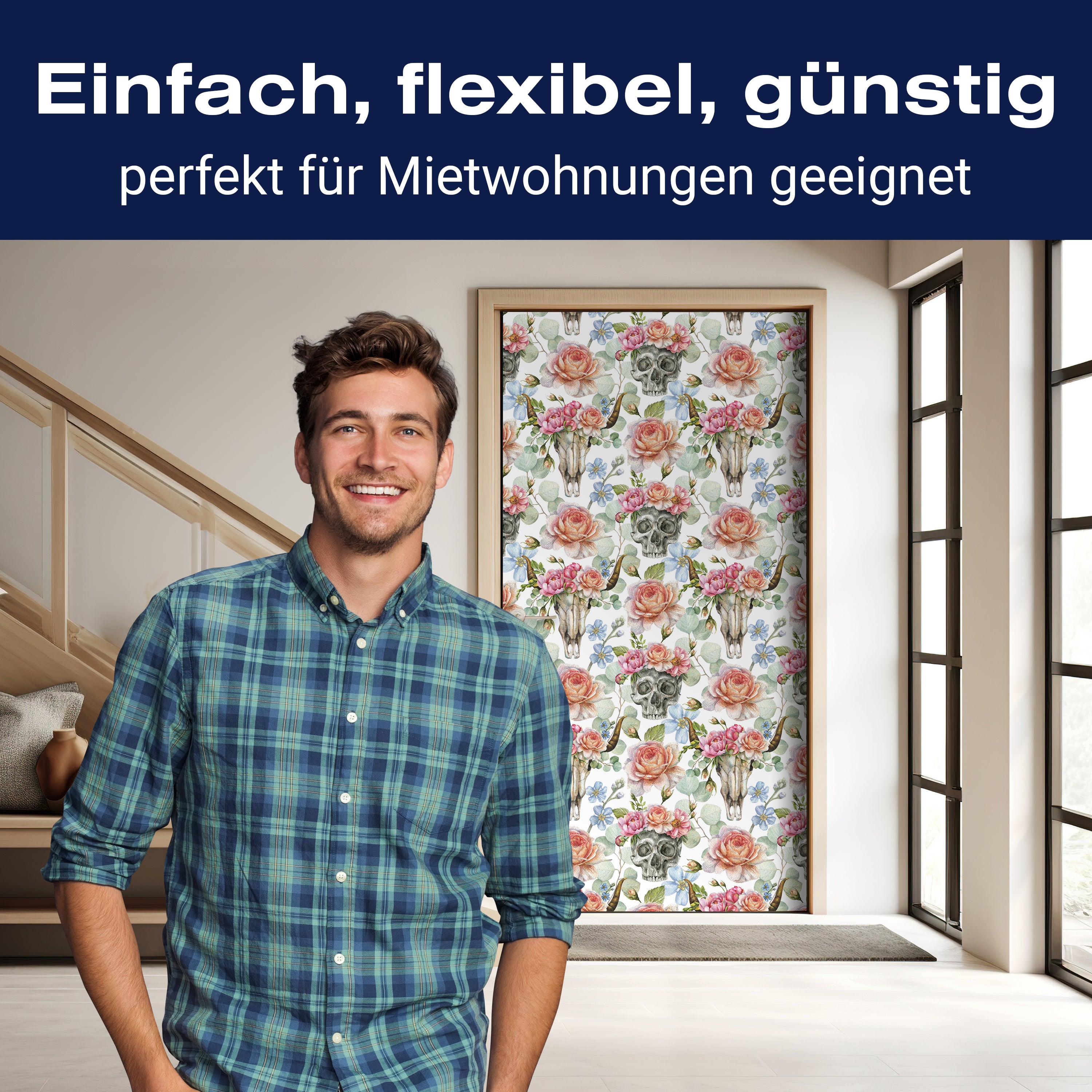 Türtapete Totenkopf, Rosen, Bulle M1420 - Bild 3 Türtapete Totenkopf, Rosen, Bulle M1420 - Bild 3