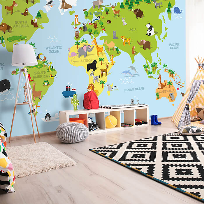 Fototapete Tiere Weltkarte M1426 - Bild 1 Fototapete Tiere Weltkarte M1426 - Bild 1