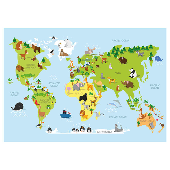 Fototapete Tiere Weltkarte M1426 - Bild 2 Fototapete Tiere Weltkarte M1426 - Bild 2