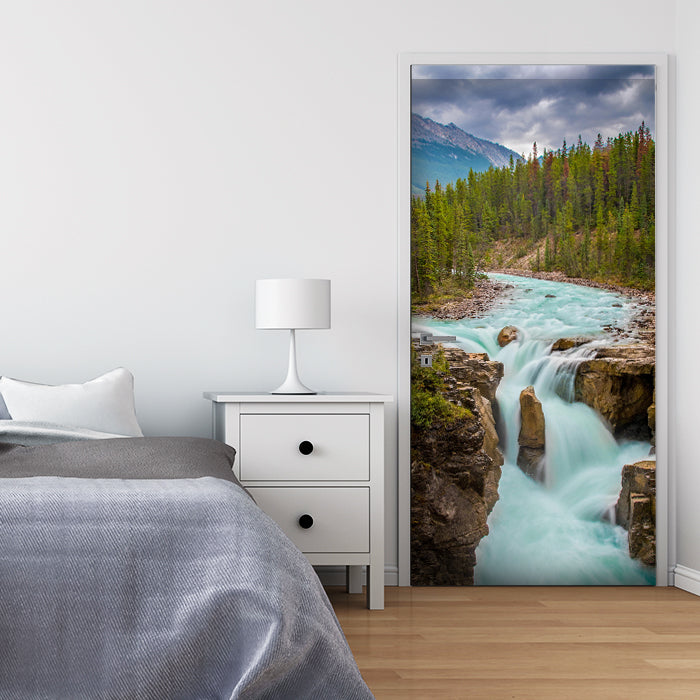 Türtapete Wasserfall, Fluss, Wald, Berge M1427 - Bild 1 Türtapete Wasserfall, Fluss, Wald, Berge M1427 - Bild 1