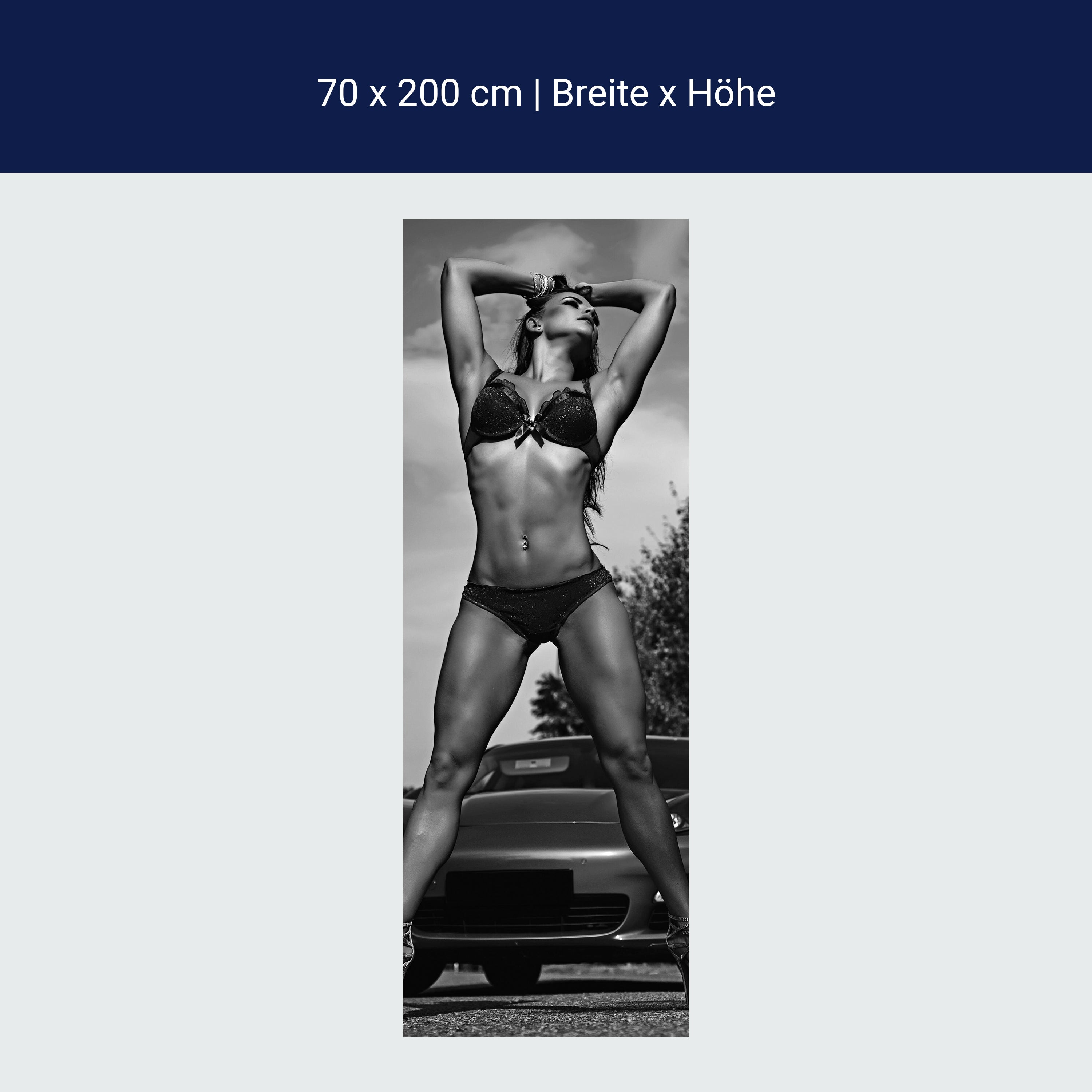 Türtapete Frau, Auto, Sportwagen, schwarz weiß M1435 Türtapete Frau, Auto, Sportwagen, schwarz weiß M1435