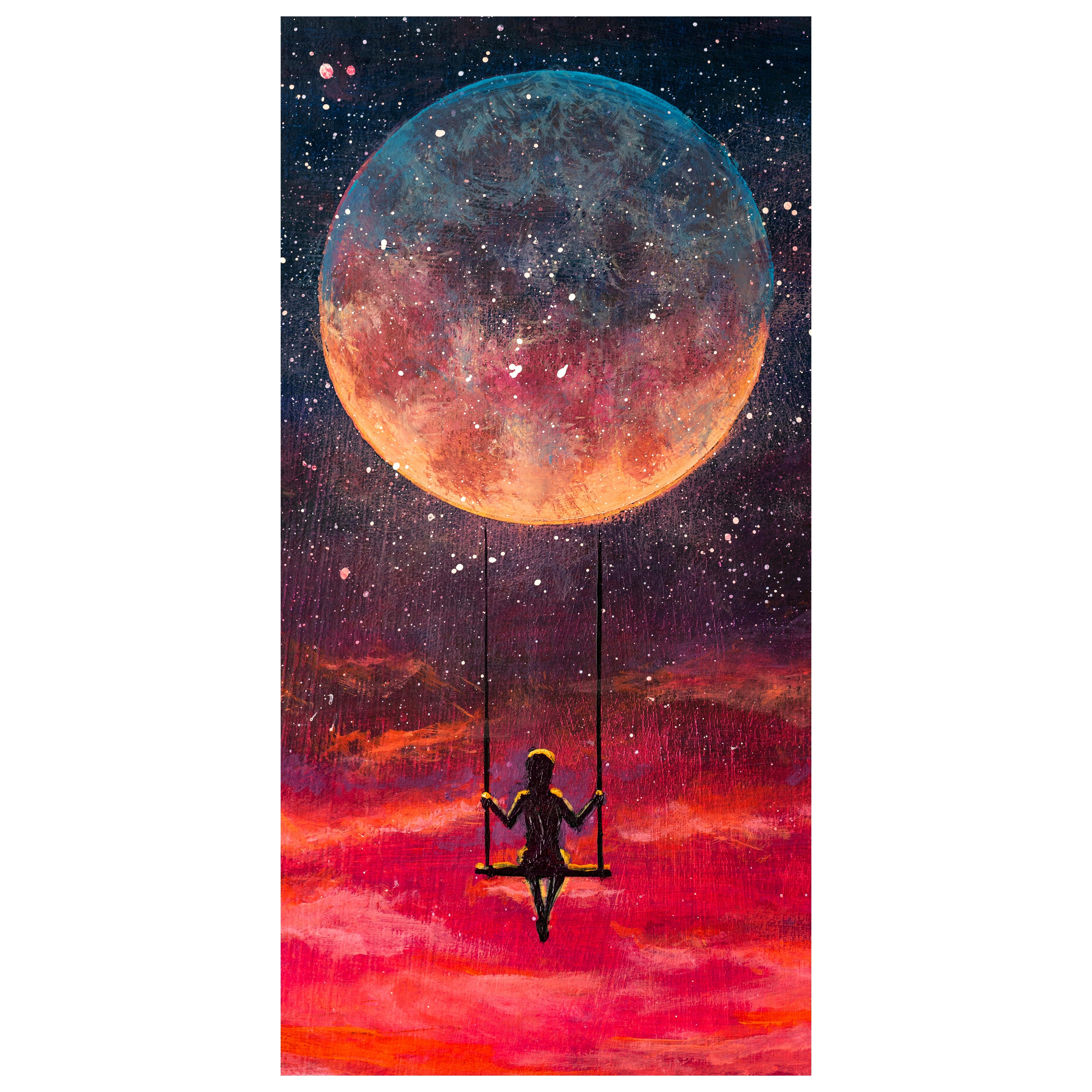 Türtapete Malerei, Mond, Schaukel, Mädchen M1439 - Bild 2 Türtapete Malerei, Mond, Schaukel, Mädchen M1439 - Bild 2