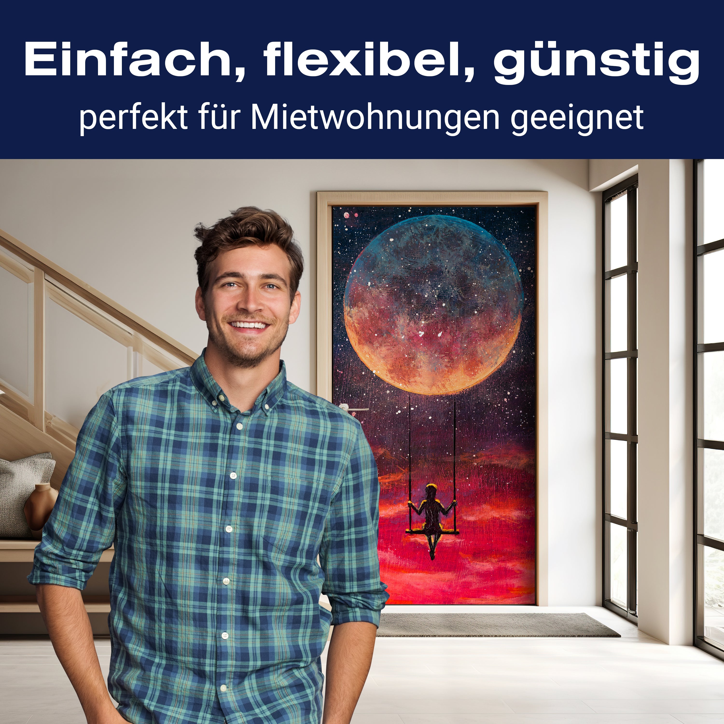 Türtapete Malerei, Mond, Schaukel, Mädchen M1439 - Bild 3 Türtapete Malerei, Mond, Schaukel, Mädchen M1439 - Bild 3