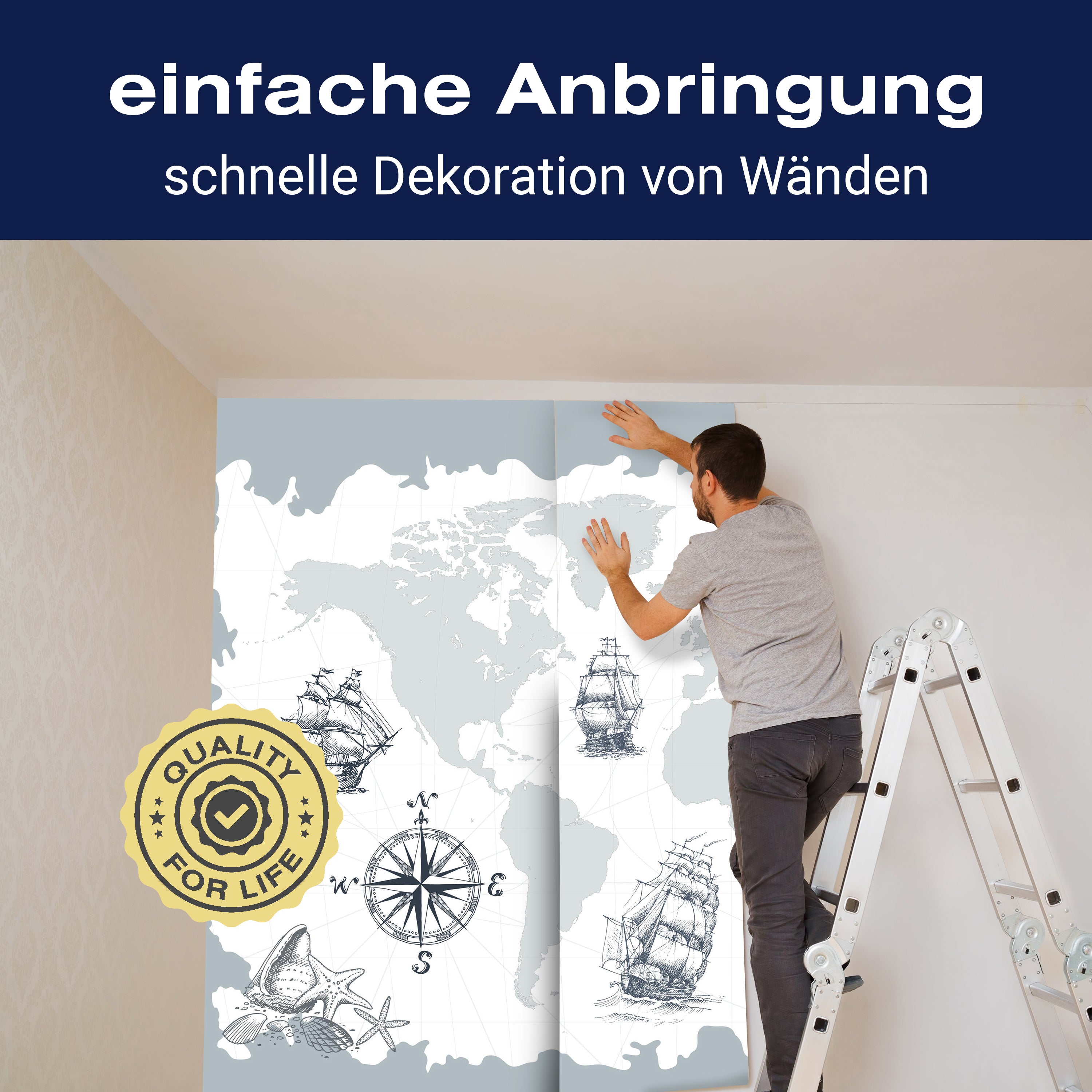 Fototapete Weltkarte vintage Hell Blau M1440 - Bild 3 Fototapete Weltkarte vintage Hell Blau M1440 - Bild 3