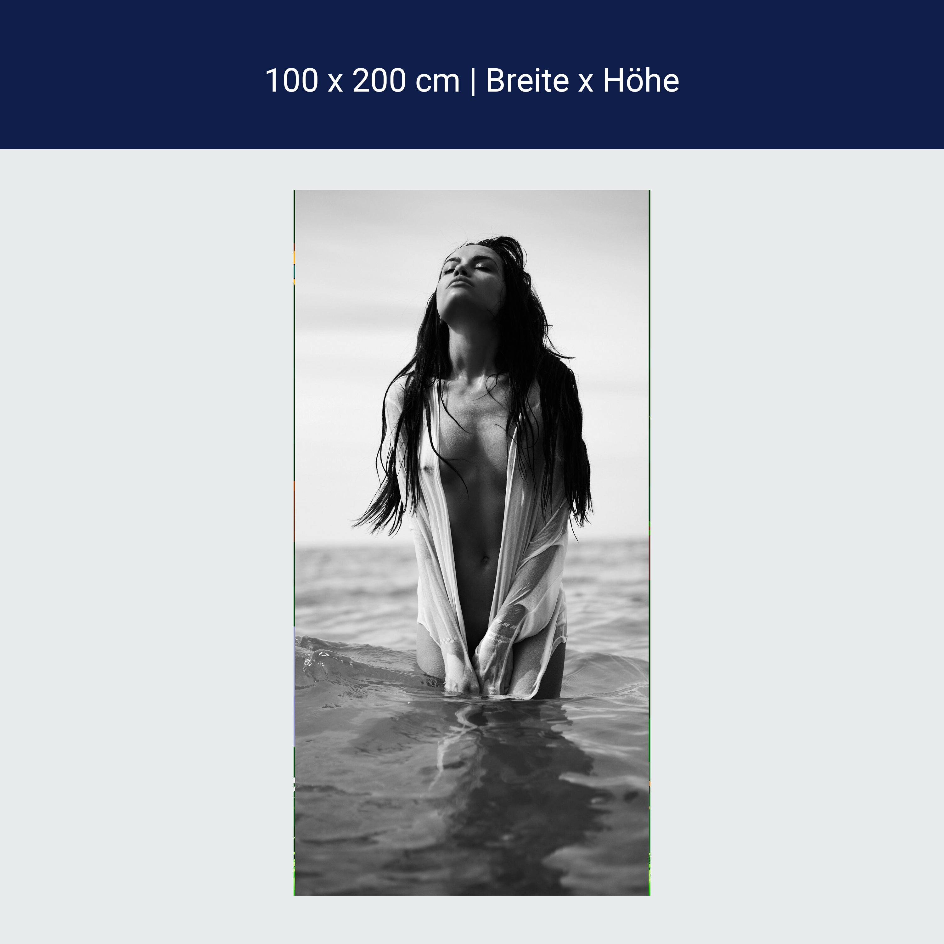 Türtapete Frau, Model, Meer, schwarz weiß M1440 Türtapete Frau, Model, Meer, schwarz weiß M1440