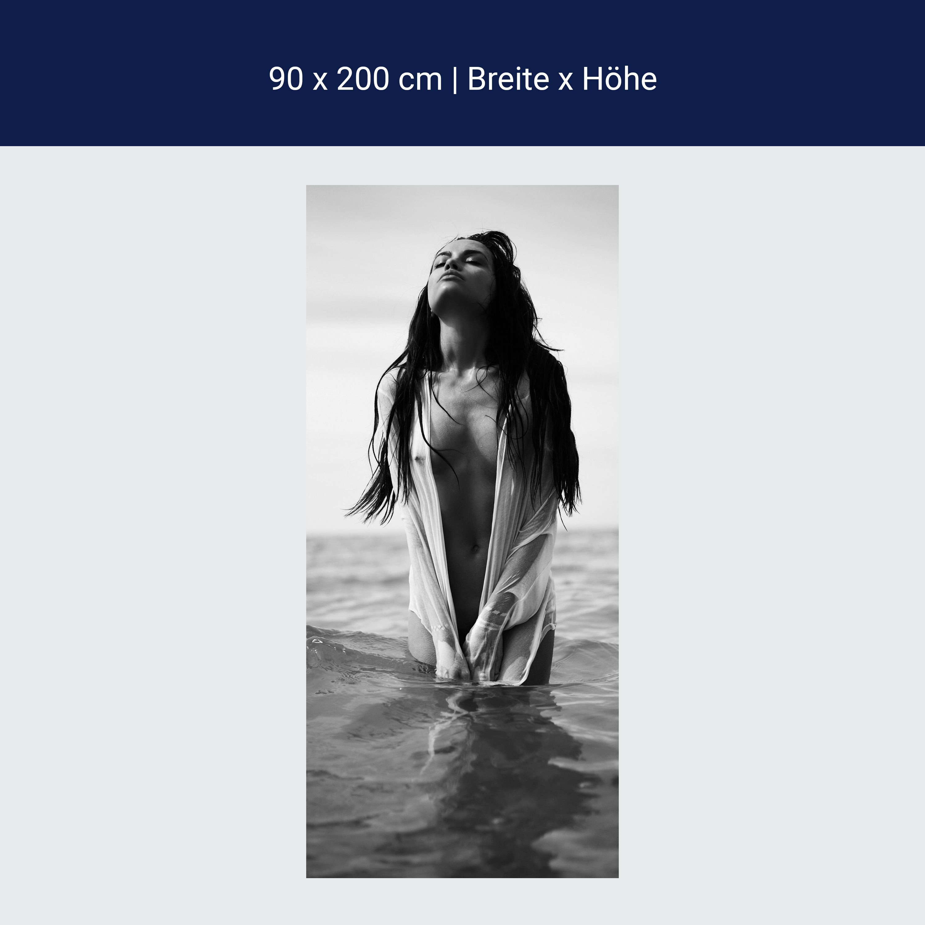 Türtapete Frau, Model, Meer, schwarz weiß M1440 Türtapete Frau, Model, Meer, schwarz weiß M1440