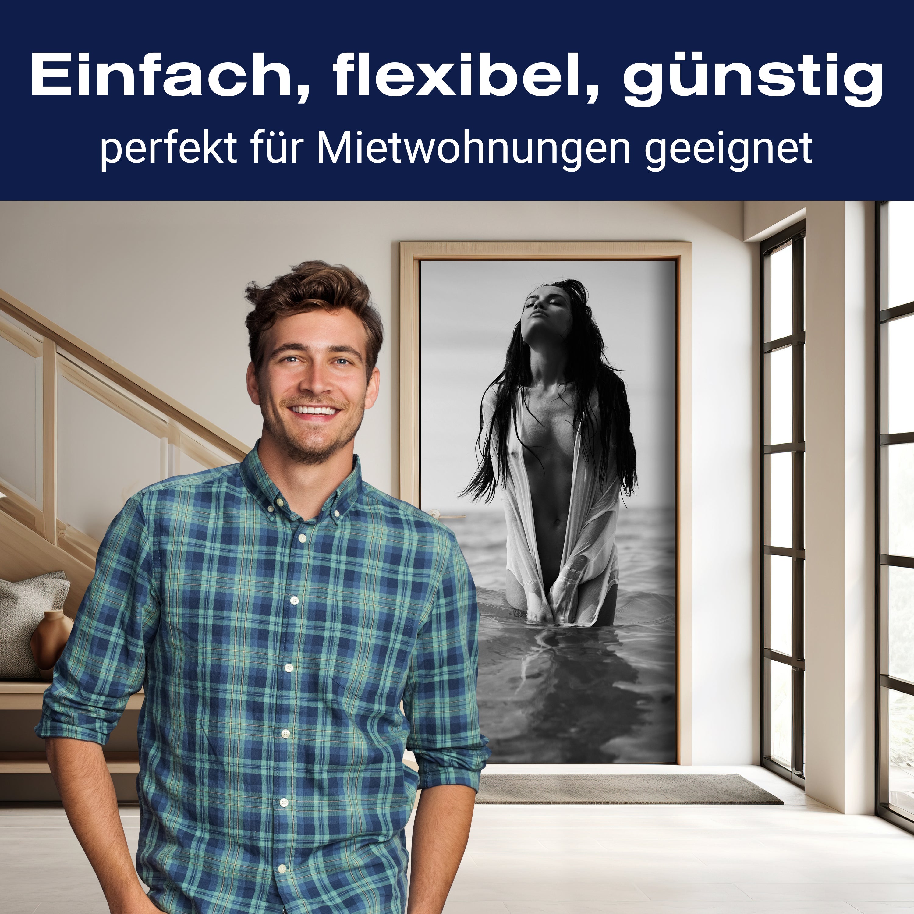 Türtapete Frau, Model, Meer, schwarz weiß M1440 - Bild 3 Türtapete Frau, Model, Meer, schwarz weiß M1440 - Bild 3