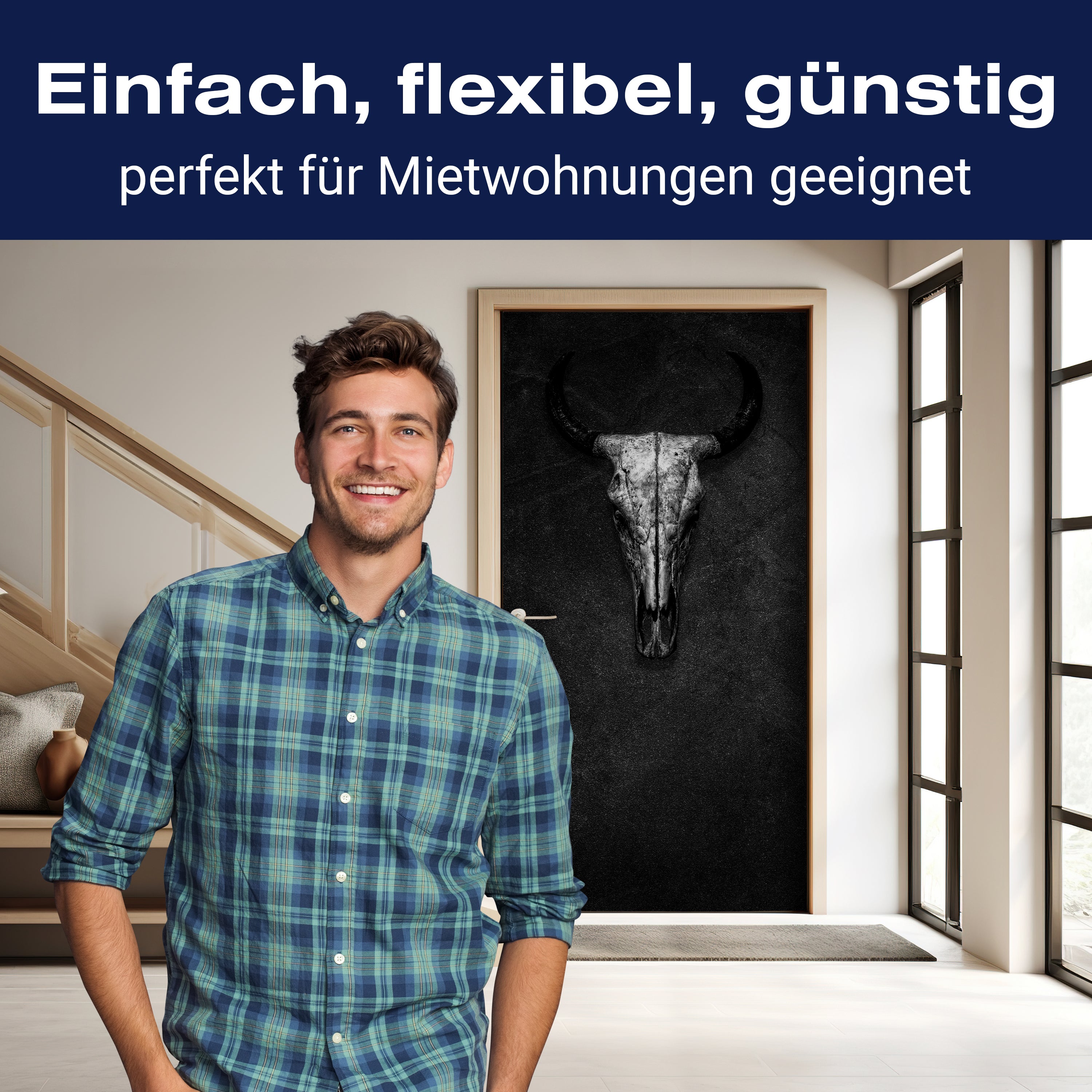 Türtapete Kuh, Totenkopf, Schädel, Beton M1445 - Bild 3 Türtapete Kuh, Totenkopf, Schädel, Beton M1445 - Bild 3