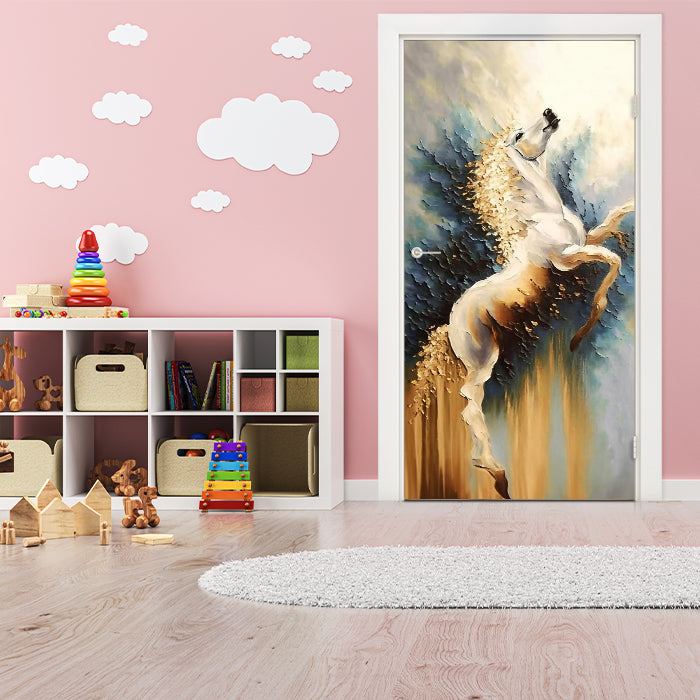 Türtapete weißes Pferd, Schimmel, Gemälde M1456 - Bild 1 Türtapete weißes Pferd, Schimmel, Gemälde M1456 - Bild 1