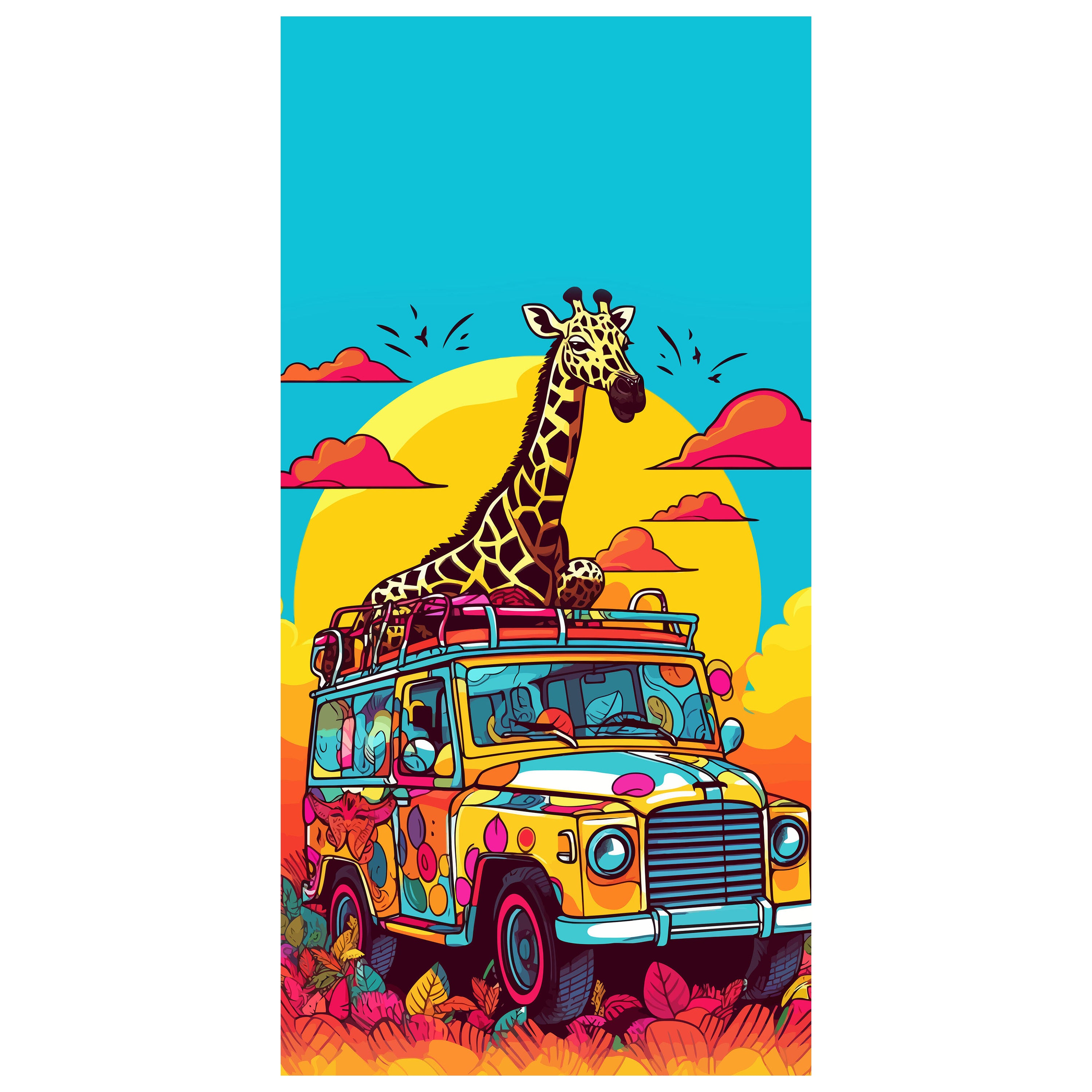 Türtapete Giraffe, Jeep, Safari, Illustration M1475 - Bild 2 Türtapete Giraffe, Jeep, Safari, Illustration M1475 - Bild 2