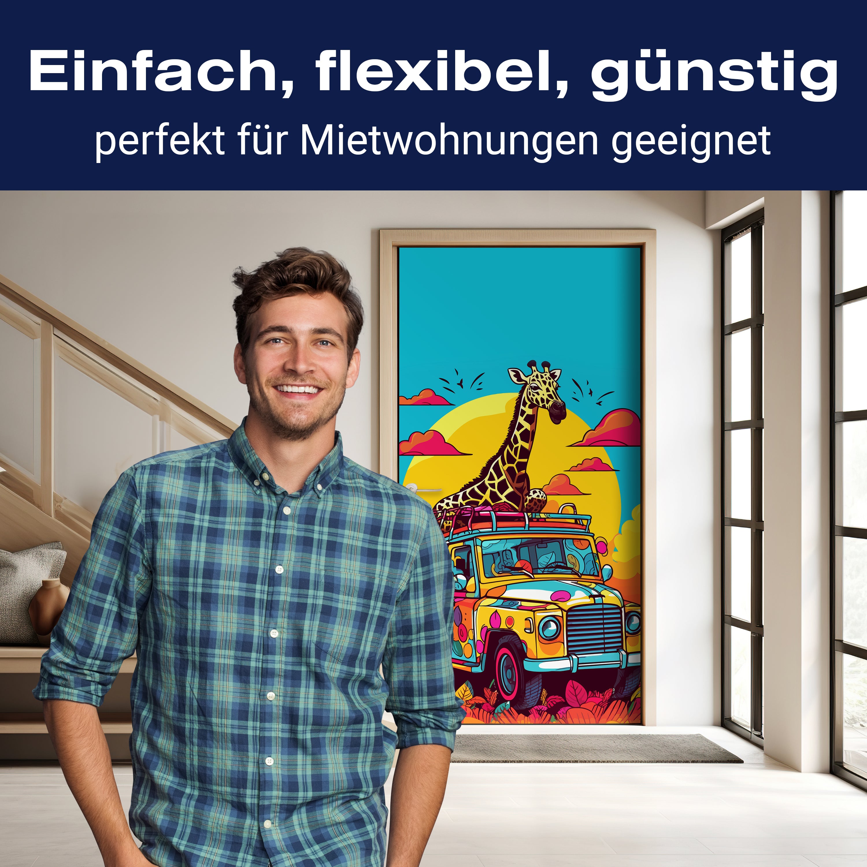 Türtapete Giraffe, Jeep, Safari, Illustration M1475 - Bild 3 Türtapete Giraffe, Jeep, Safari, Illustration M1475 - Bild 3