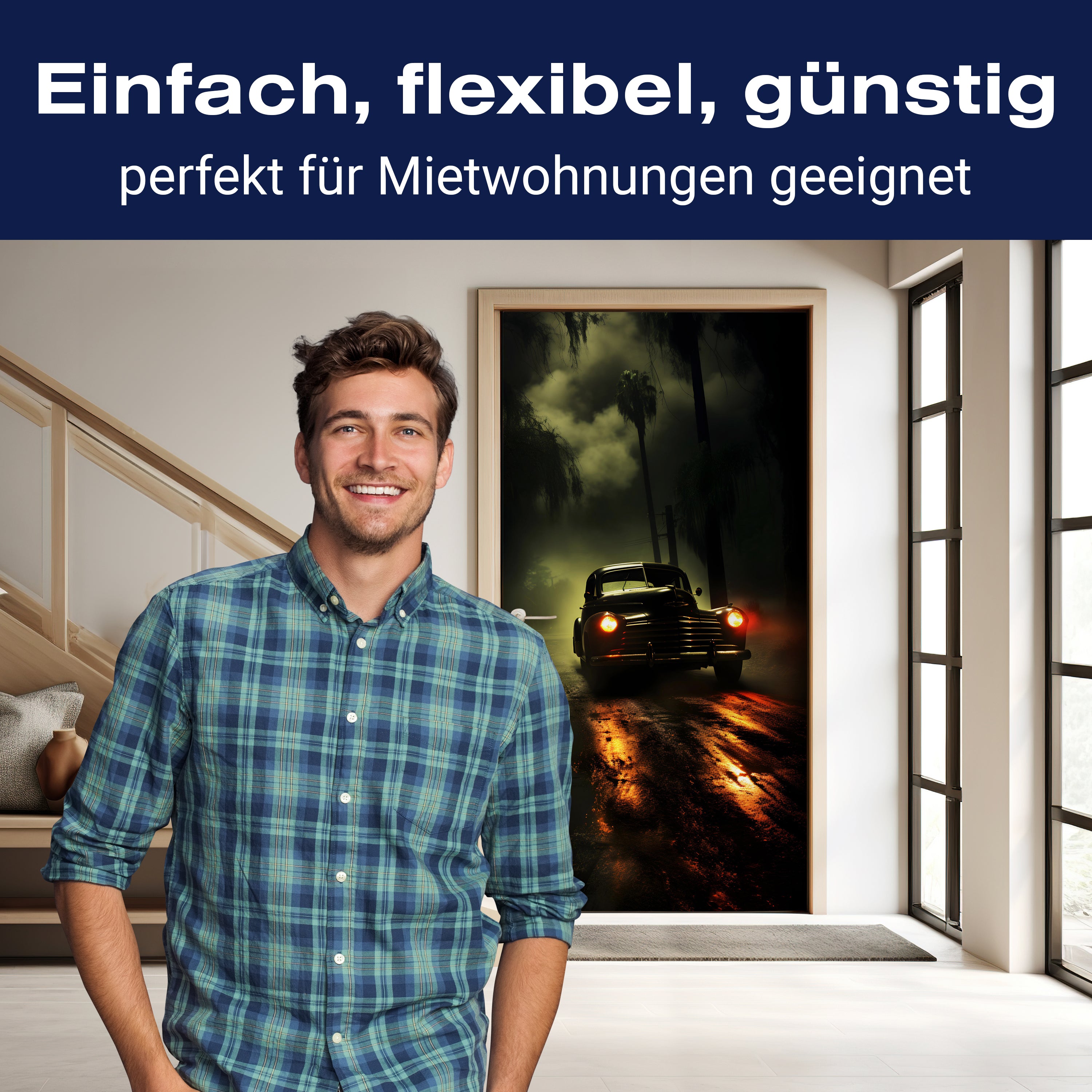 Türtapete Oldtimer, Nacht, Palmen M1476 - Bild 3 Türtapete Oldtimer, Nacht, Palmen M1476 - Bild 3