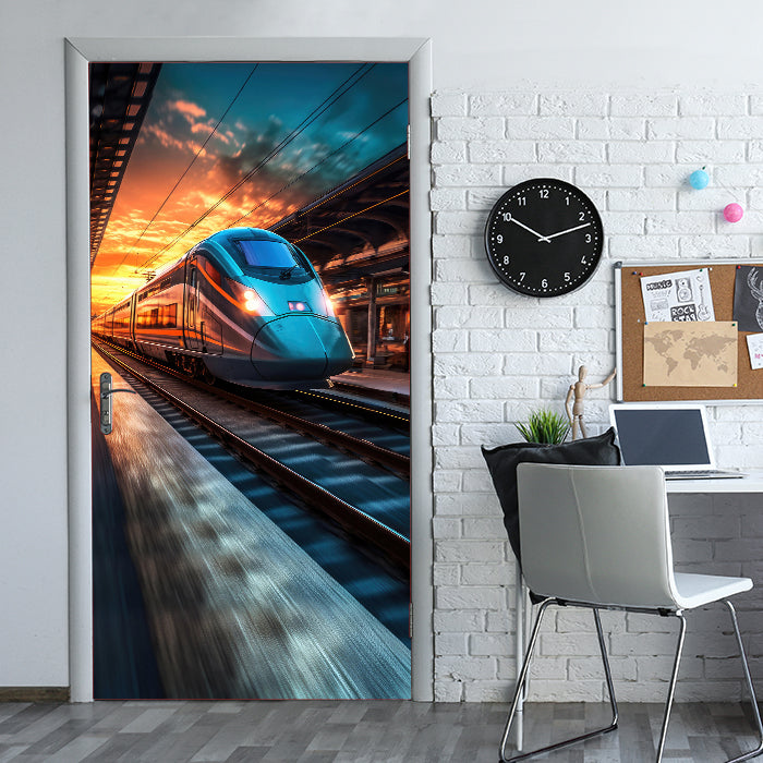 Türtapete Zug, Bahnhof, Gleise, Eisenbahn M1478 - Bild 1 Türtapete Zug, Bahnhof, Gleise, Eisenbahn M1478 - Bild 1