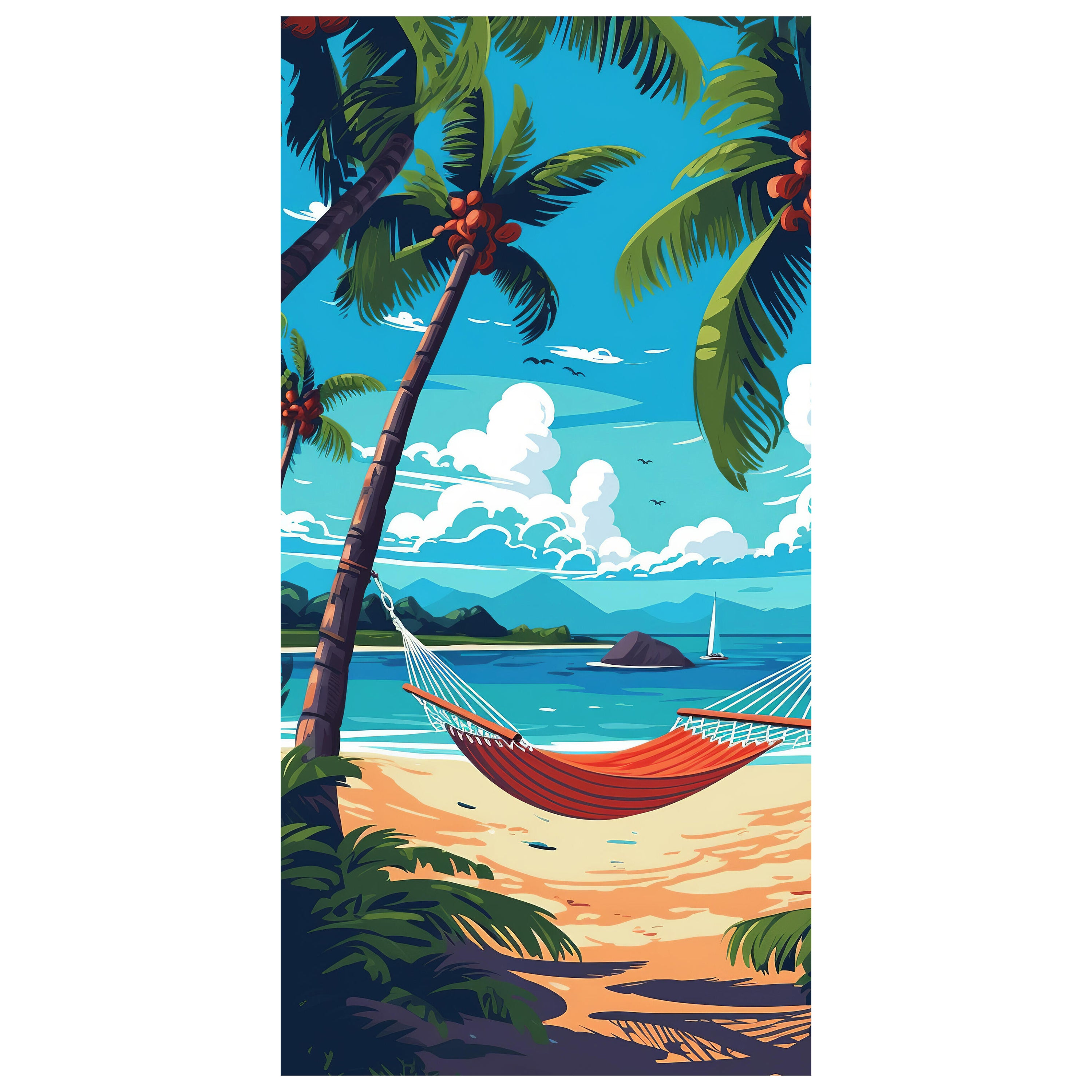 Türtapete Illustration, Hängematte, Strand, Palmen M1486 - Bild 2 Türtapete Illustration, Hängematte, Strand, Palmen M1486 - Bild 2