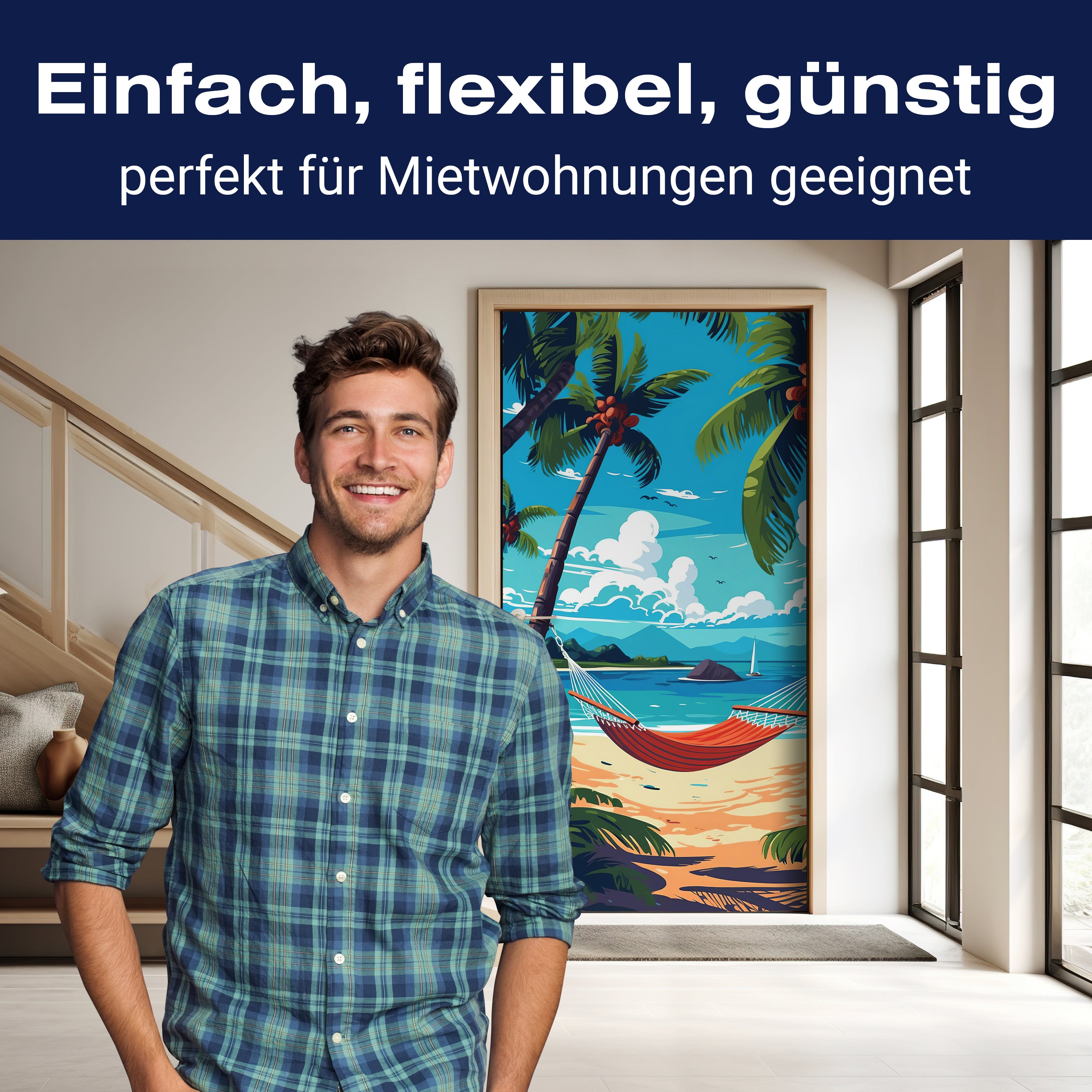 Türtapete Illustration, Hängematte, Strand, Palmen M1486 - Bild 3 Türtapete Illustration, Hängematte, Strand, Palmen M1486 - Bild 3