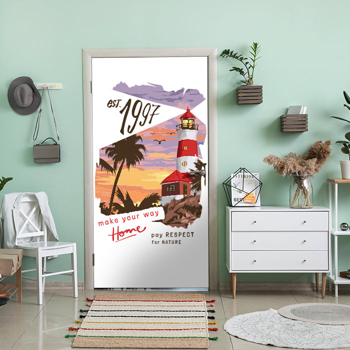 Türtapete Leuchtturm, Palmen, Spruch M1493 - Bild 1 Türtapete Leuchtturm, Palmen, Spruch M1493 - Bild 1