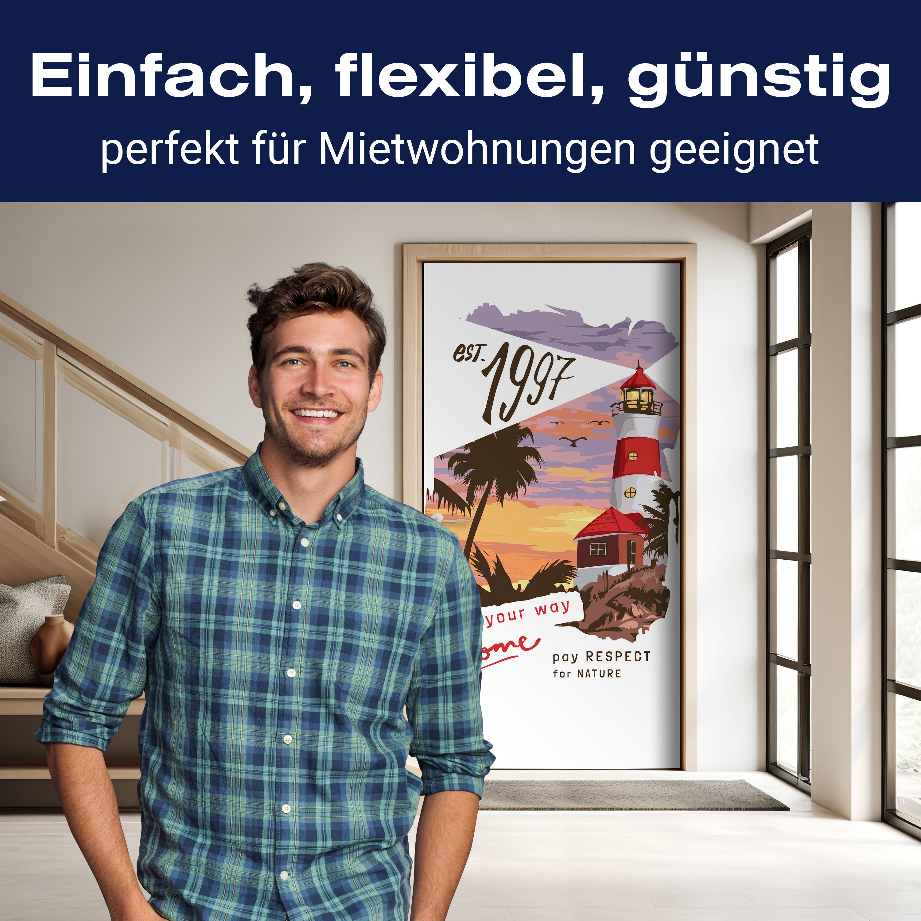 Türtapete Leuchtturm, Palmen, Spruch M1493 - Bild 3 Türtapete Leuchtturm, Palmen, Spruch M1493 - Bild 3