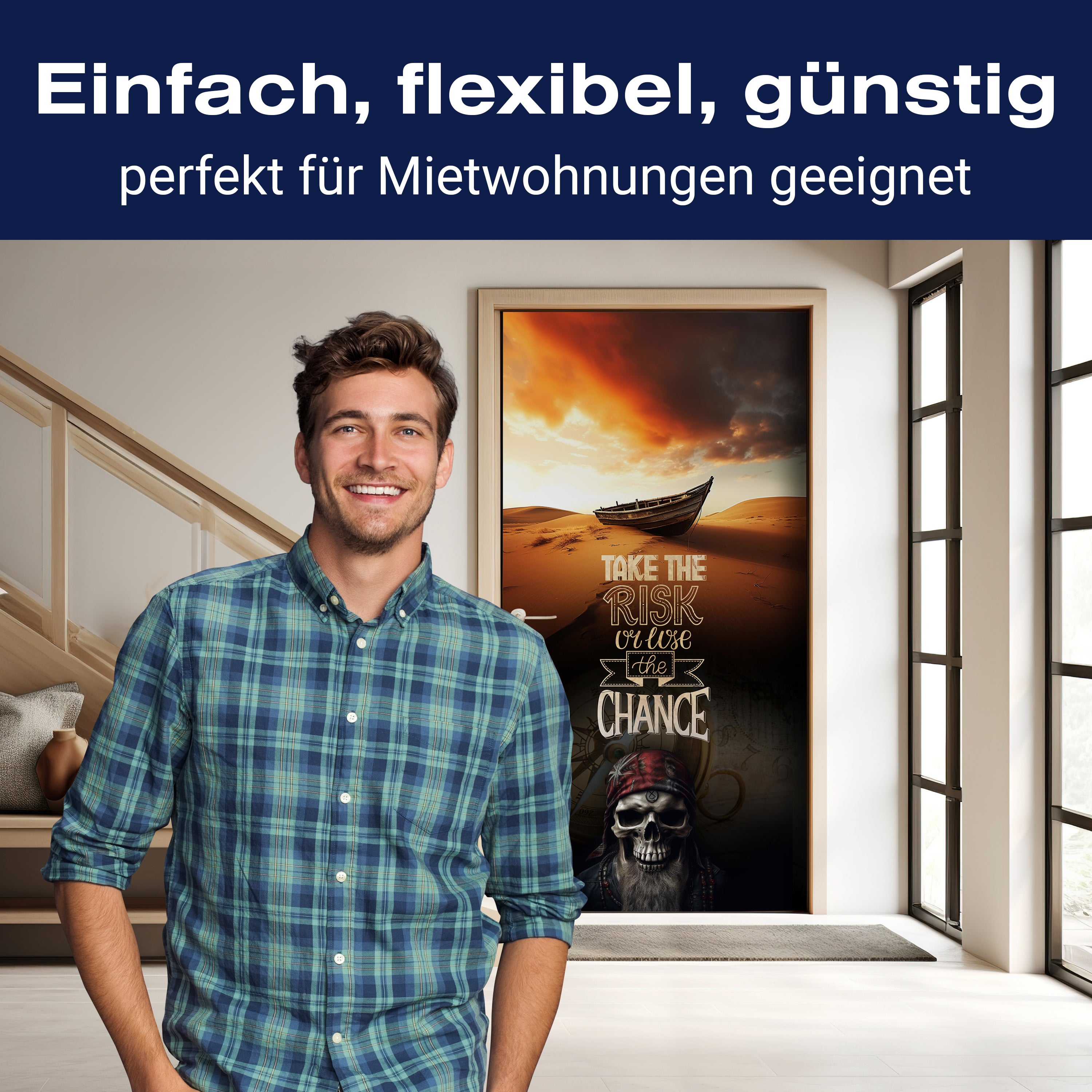 Türtapete Pirat, Spruch, Ruderboot, Totenkopf M1497 - Bild 3 Türtapete Pirat, Spruch, Ruderboot, Totenkopf M1497 - Bild 3