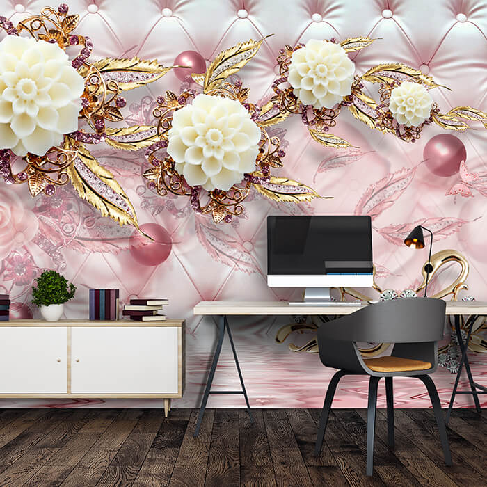 Fototapete Blumen gold Diamanten luxuriös rot M1971 - Bild 1 Fototapete Blumen gold Diamanten luxuriös rot M1971 - Bild 1