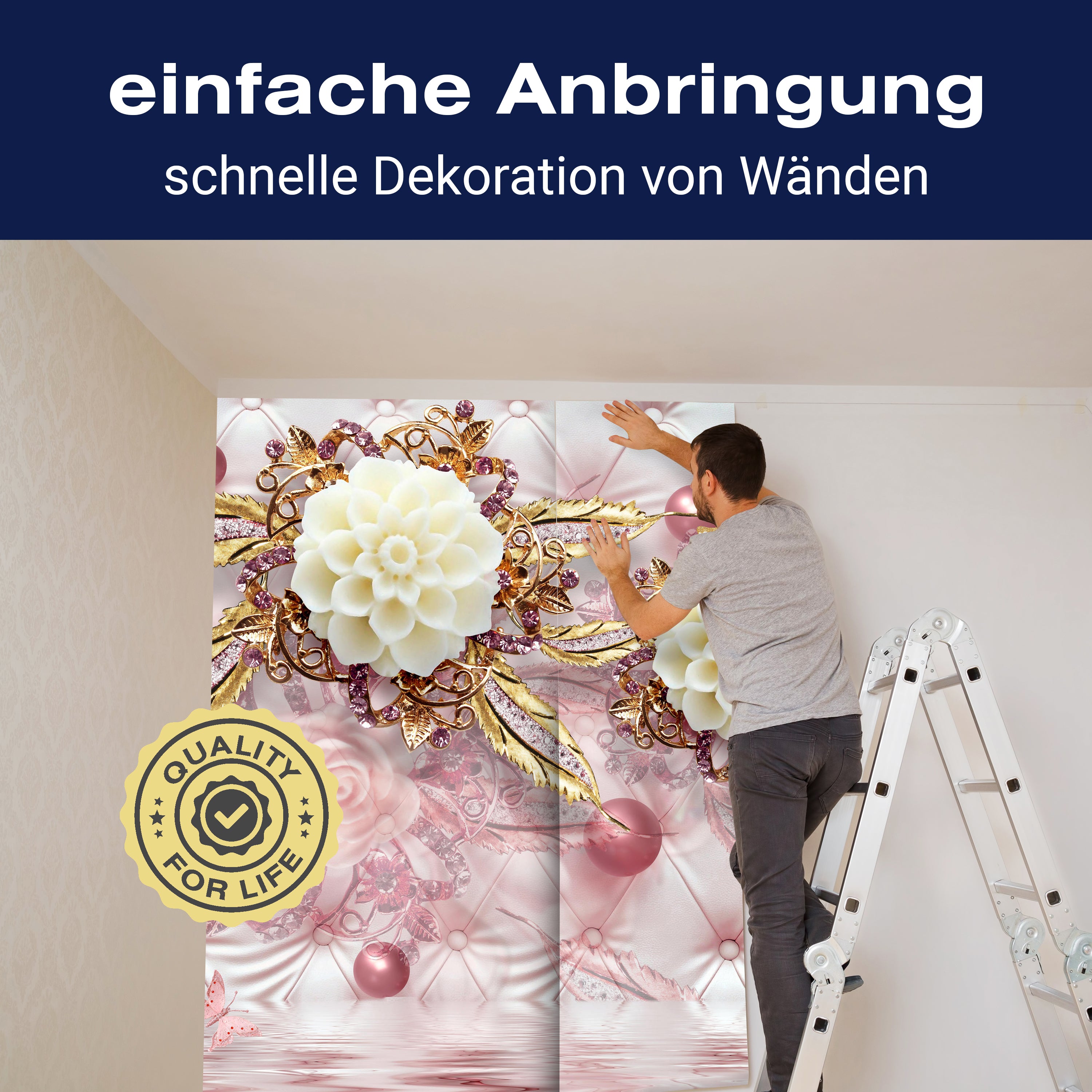 Fototapete Blumen gold Diamanten luxuriös rot M1971 - Bild 3 Fototapete Blumen gold Diamanten luxuriös rot M1971 - Bild 3