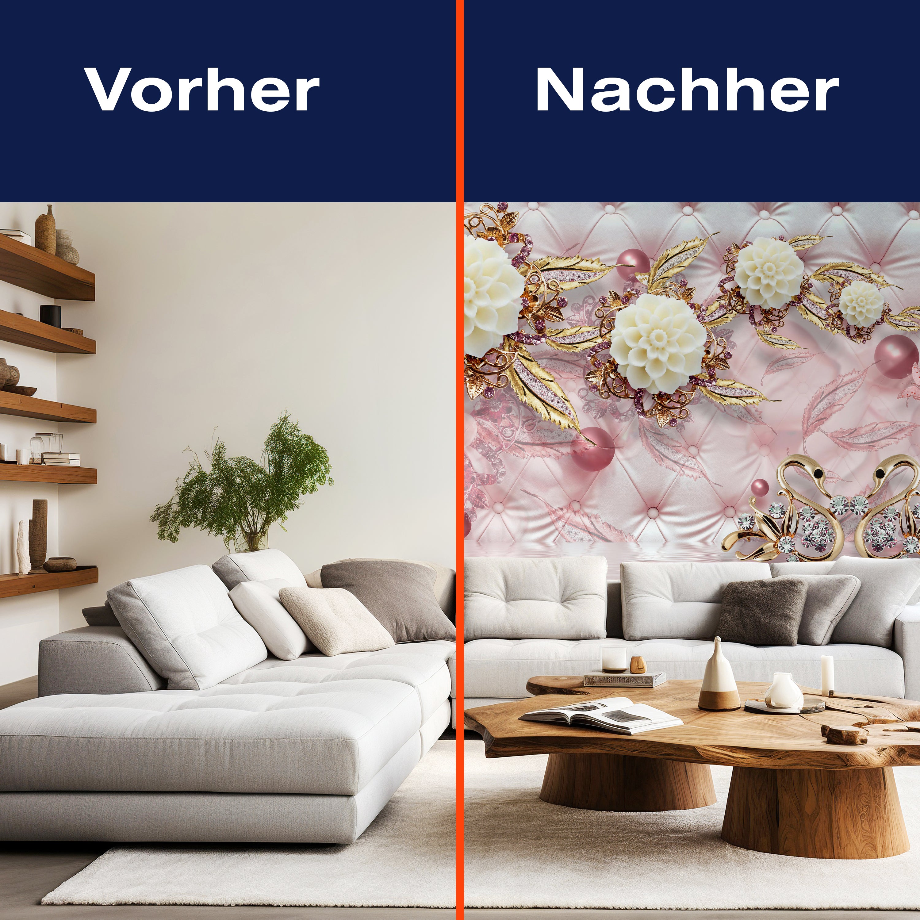 Fototapete Blumen gold Diamanten luxuriös rot M1971 - Bild 9 Fototapete Blumen gold Diamanten luxuriös rot M1971 - Bild 9