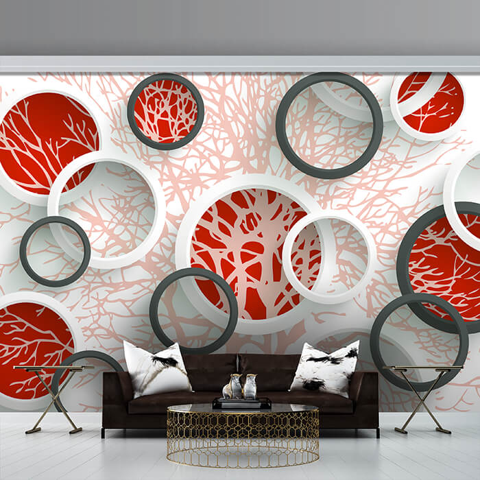 Fototapete Rot äste 3D Abstrakt Fenster Kreise M4591 - Bild 1 Fototapete Rot äste 3D Abstrakt Fenster Kreise M4591 - Bild 1