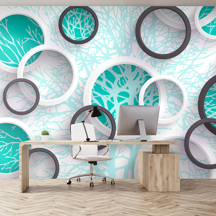 Fototapete Türkis äste 3D Abstrakt Fenster Kreise M4595 - Bild 1 Fototapete Türkis äste 3D Abstrakt Fenster Kreise M4595 - Bild 1