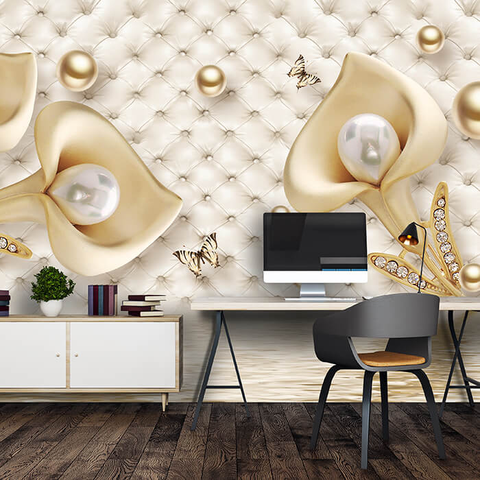 Fototapete Gold Tulpen Edelstein Perlen Polsterwand M4643 - Bild 1 Fototapete Gold Tulpen Edelstein Perlen Polsterwand M4643 - Bild 1