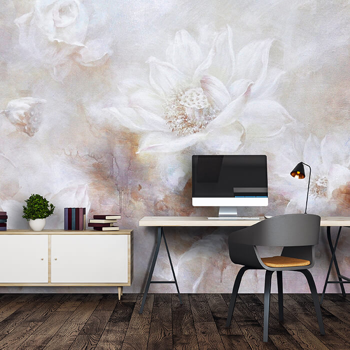 Fototapete weiss Blumen Betonwand alt bunt M4675 - Bild 1 Fototapete weiss Blumen Betonwand alt bunt M4675 - Bild 1