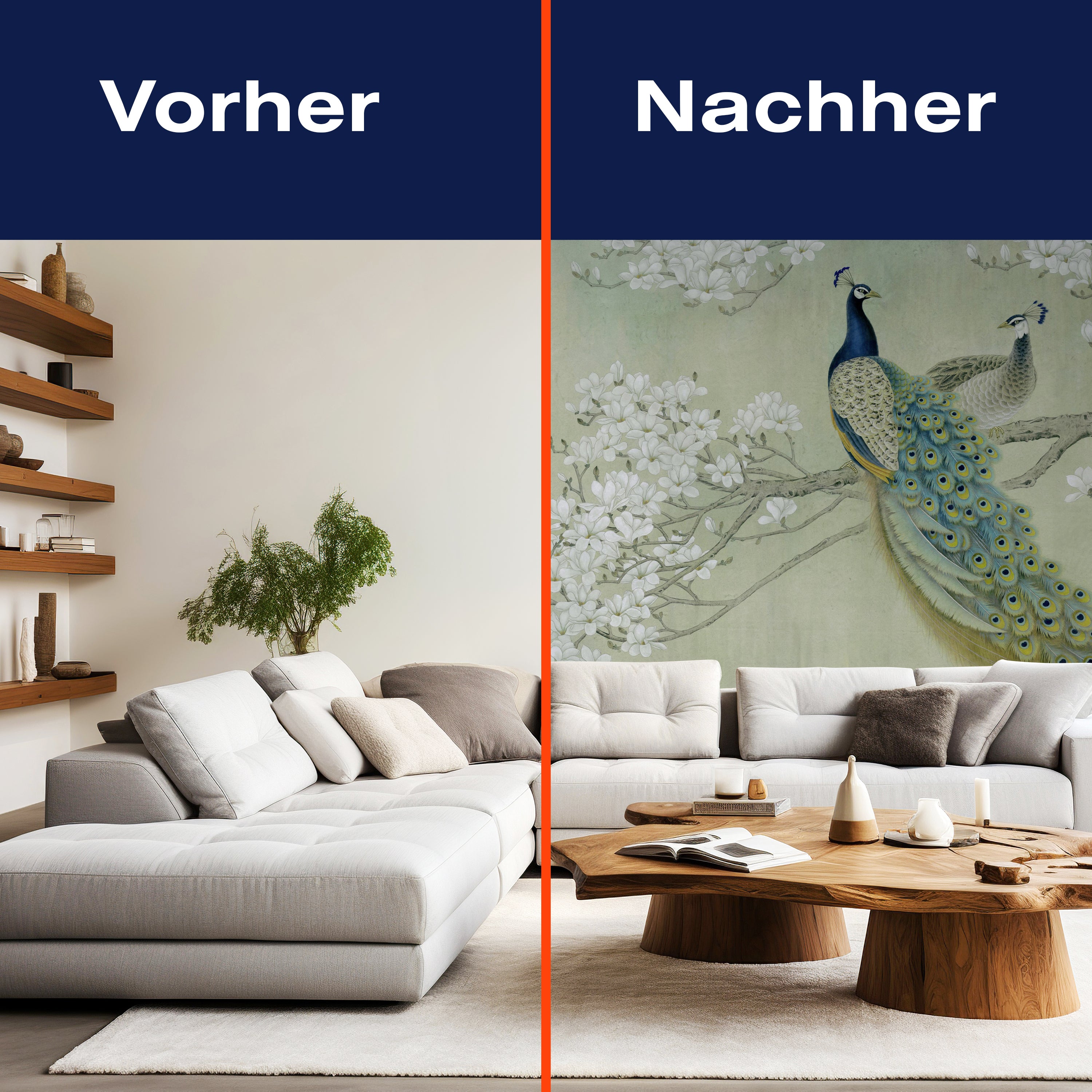 Fototapete Pfau Weis Blüten Zweig Betonwand M4688 - Bild 9 Fototapete Pfau Weis Blüten Zweig Betonwand M4688 - Bild 9
