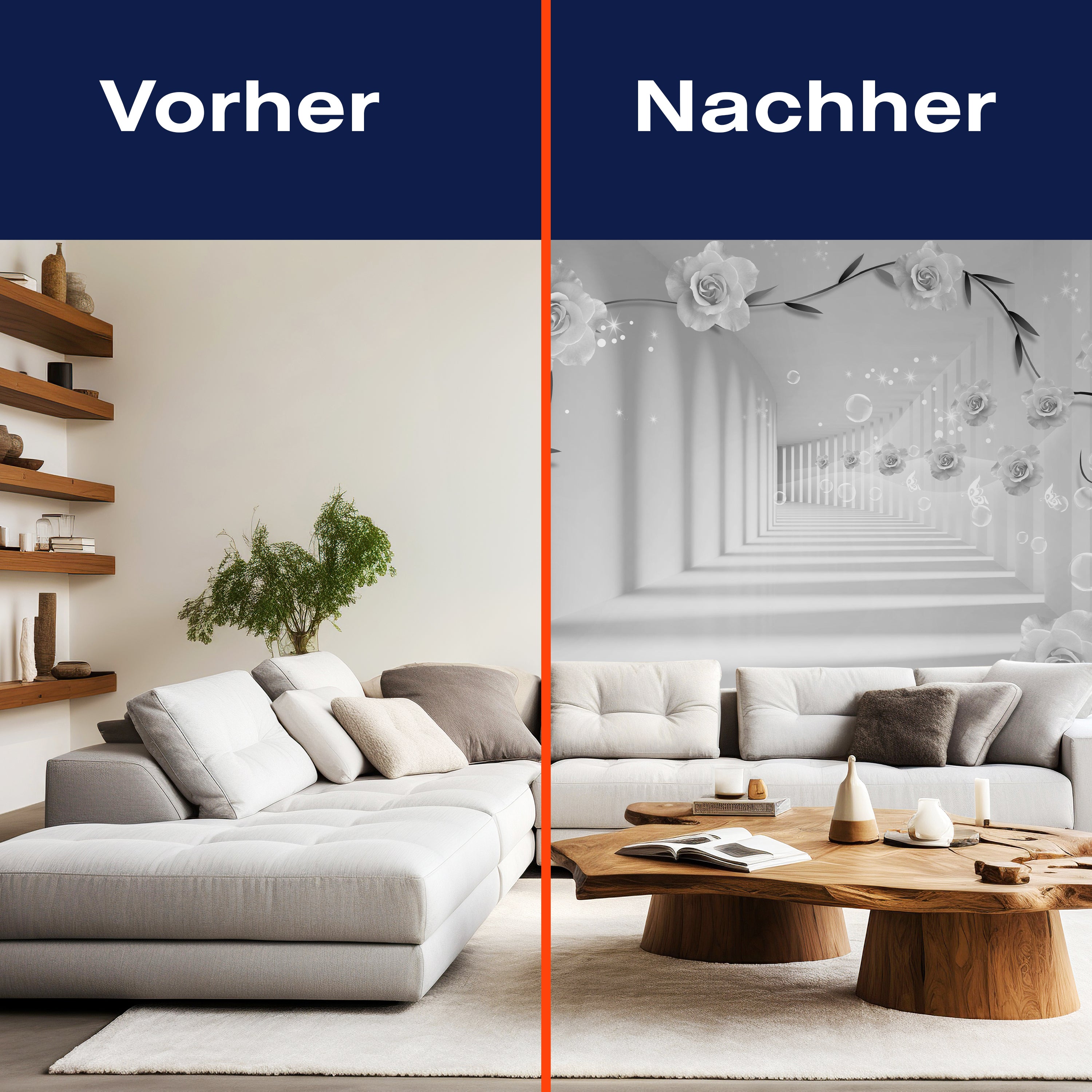 Fototapete Grau Wasserblasen Korridor Blumen M4784 - Bild 9 Fototapete Grau Wasserblasen Korridor Blumen M4784 - Bild 9