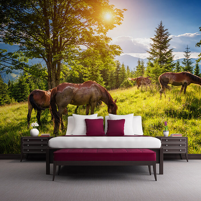 Fototapete Wiese mit Pferden M5727 - Bild 1 Fototapete Wiese mit Pferden M5727 - Bild 1