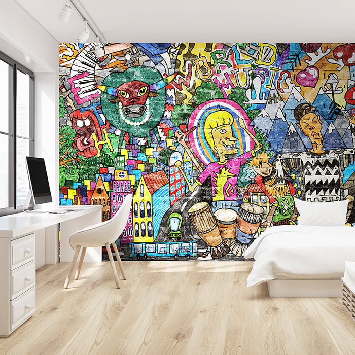 Fototapete Streetart Mensch mit Trommeln M5938 - Bild 1 Fototapete Streetart Mensch mit Trommeln M5938 - Bild 1