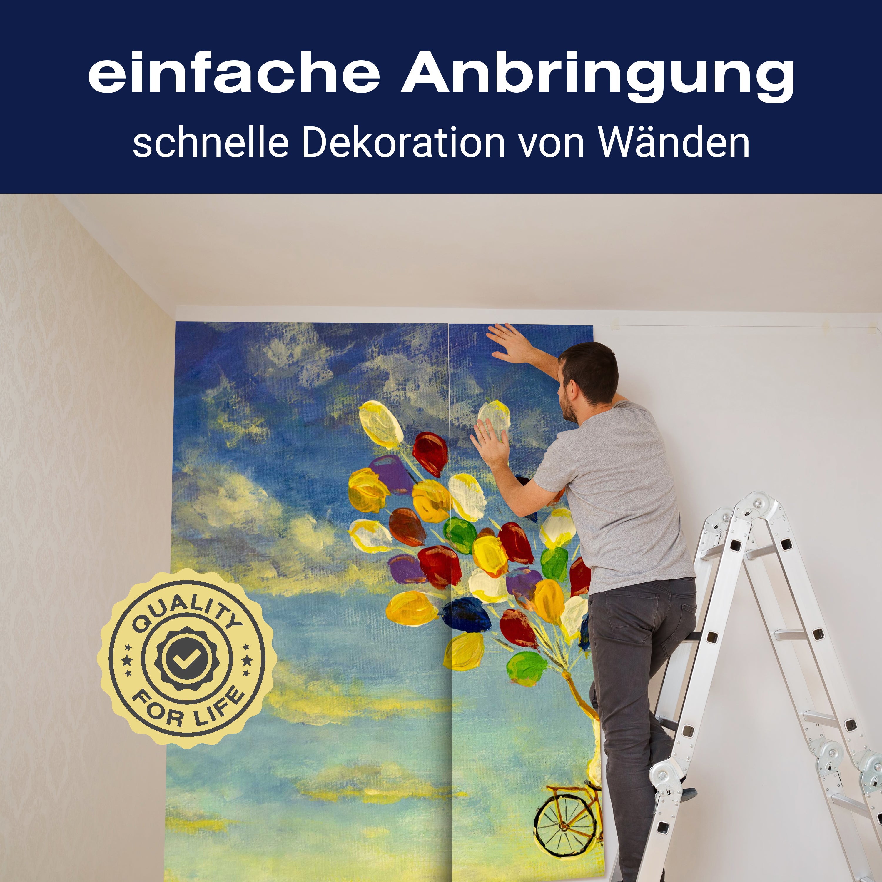 Fototapete Gemälde Frau mit Luftballons auf Fahrrad M5996 - Bild 3 Fototapete Gemälde Frau mit Luftballons auf Fahrrad M5996 - Bild 3