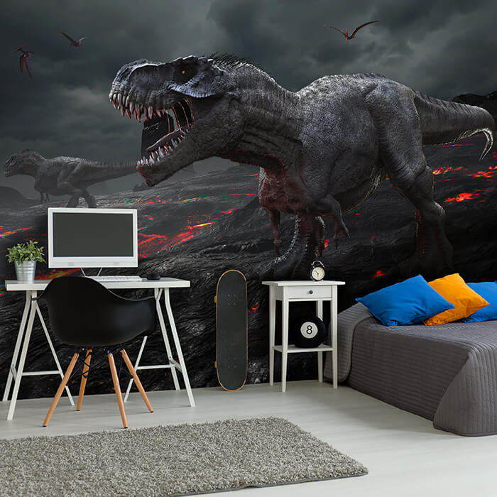 Fototapete T-Rex Dino in Lavalandschaft M6016 - Bild 1 Fototapete T-Rex Dino in Lavalandschaft M6016 - Bild 1