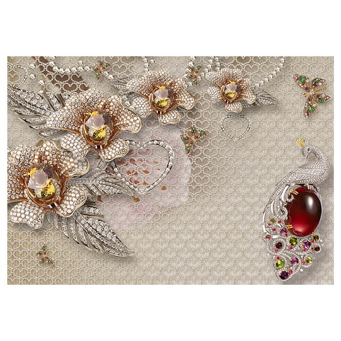 Fototapete 3D Blumen Diamanten Pfau Edelsteine M6092 - Bild 2 Fototapete 3D Blumen Diamanten Pfau Edelsteine M6092 - Bild 2