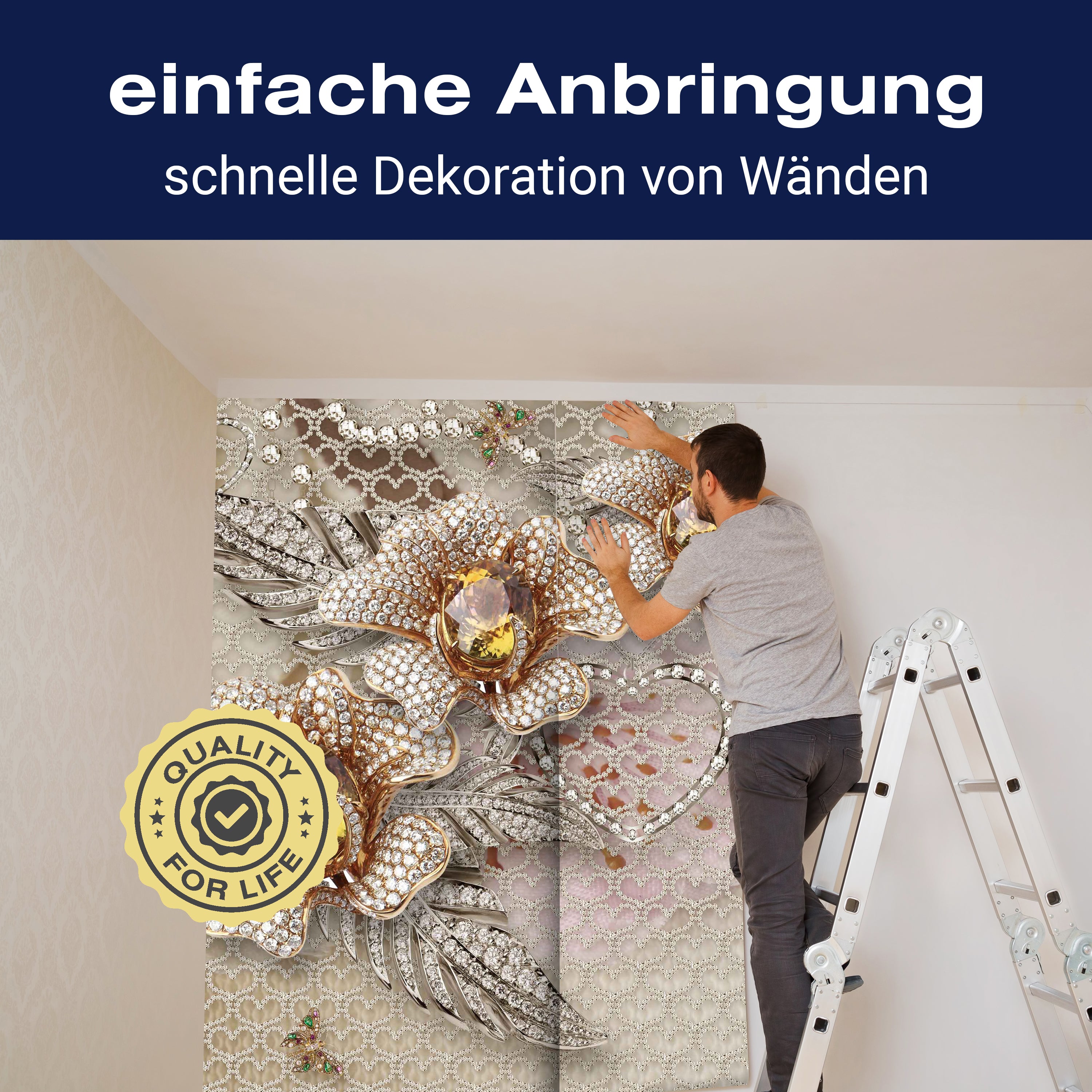 Fototapete 3D Blumen Diamanten Pfau Edelsteine M6092 - Bild 3 Fototapete 3D Blumen Diamanten Pfau Edelsteine M6092 - Bild 3